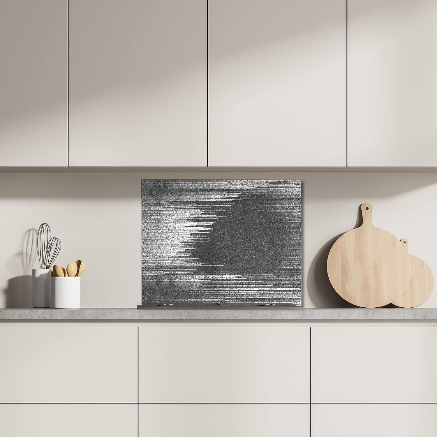 Eigen afmeting spatscherm-op-maat Keuken - Hittebestendig gehard glas - Gestippelde Stromingslijnen