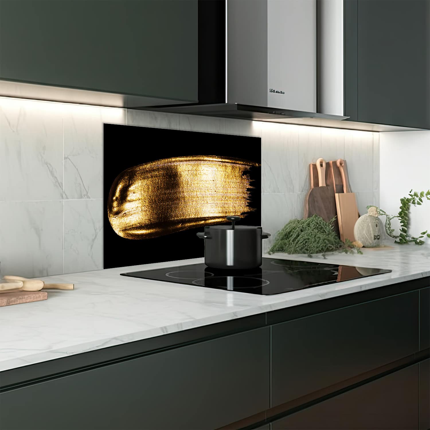 Eigen afmeting spatscherm-op-maat Keuken - Hittebestendig gehard glas - Gouden Penseelstreek