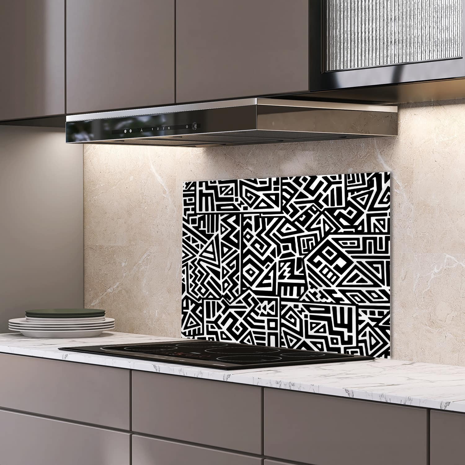 Eigen afmeting spatscherm-op-maat Keuken - Hittebestendig gehard glas - Etnisch Patroon