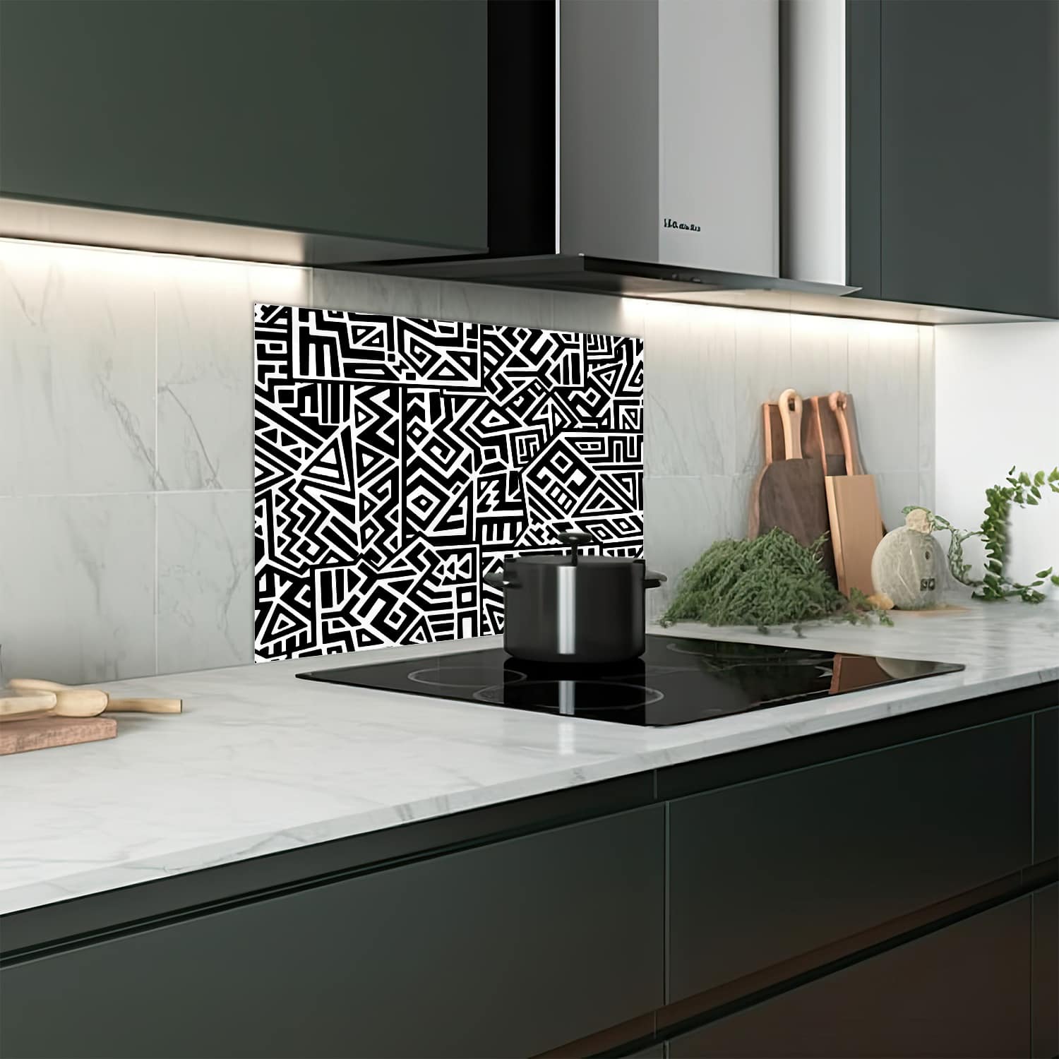 Eigen afmeting spatscherm-op-maat Keuken - Hittebestendig gehard glas - Etnisch Patroon