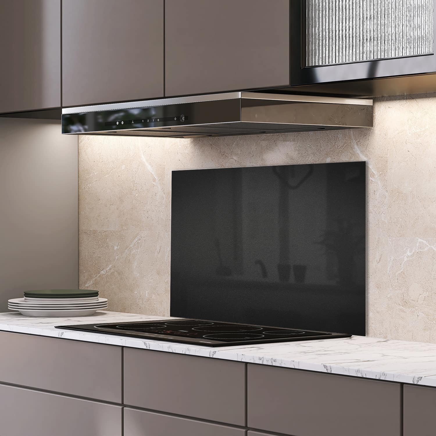 Eigen afmeting spatscherm-op-maat Keuken - Hittebestendig gehard glas - Mat Donker Grijs