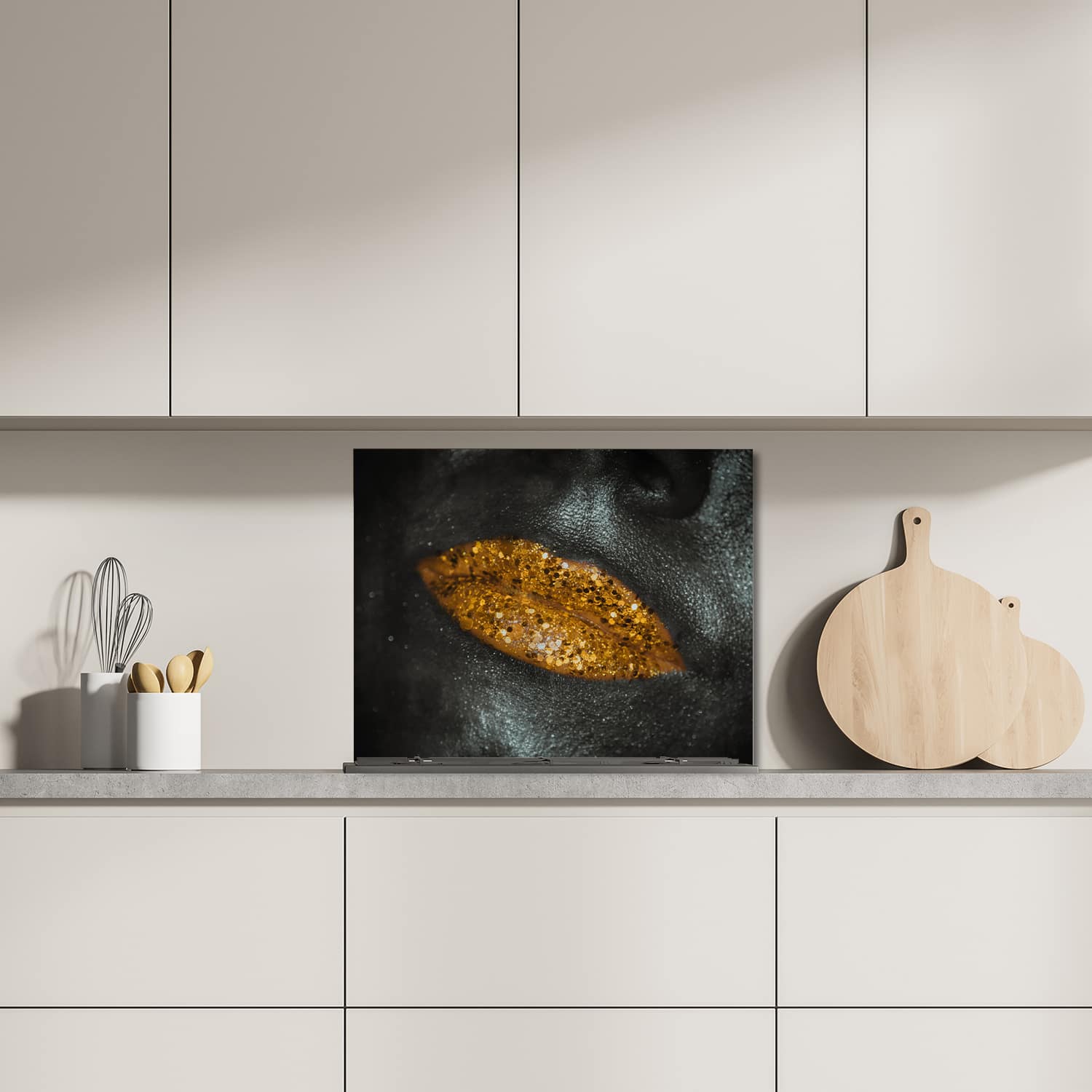 Eigen afmeting spatscherm-op-maat Keuken - Hittebestendig gehard glas - Gouden Glitterlippen