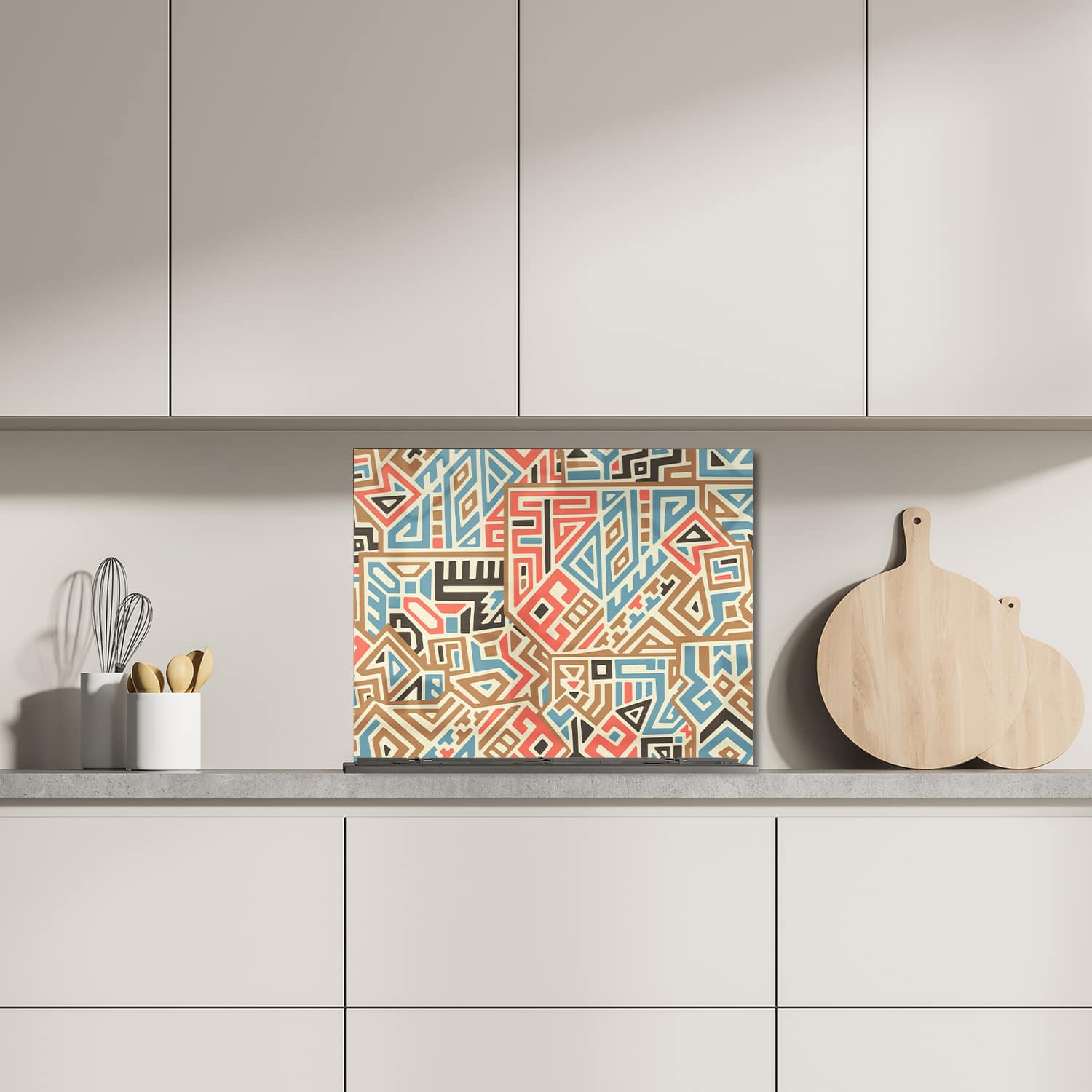 Eigen afmeting spatscherm-op-maat Keuken - Hittebestendig gehard glas - Kleurijk Etnisch Patroon