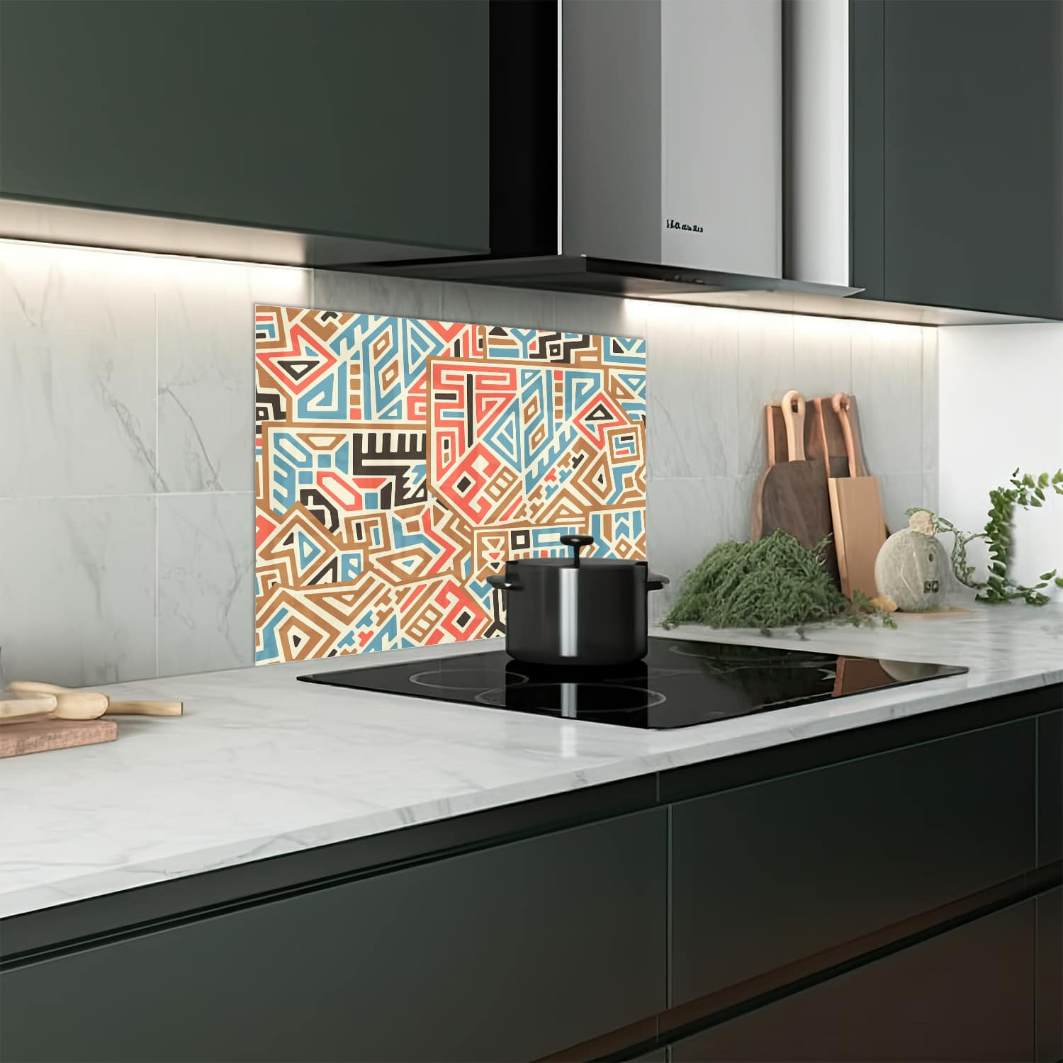 Eigen afmeting spatscherm-op-maat Keuken - Hittebestendig gehard glas - Kleurijk Etnisch Patroon
