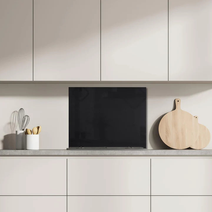 Eigen afmeting spatscherm-op-maat Keuken - Hittebestendig gehard glas - Mat Zwart