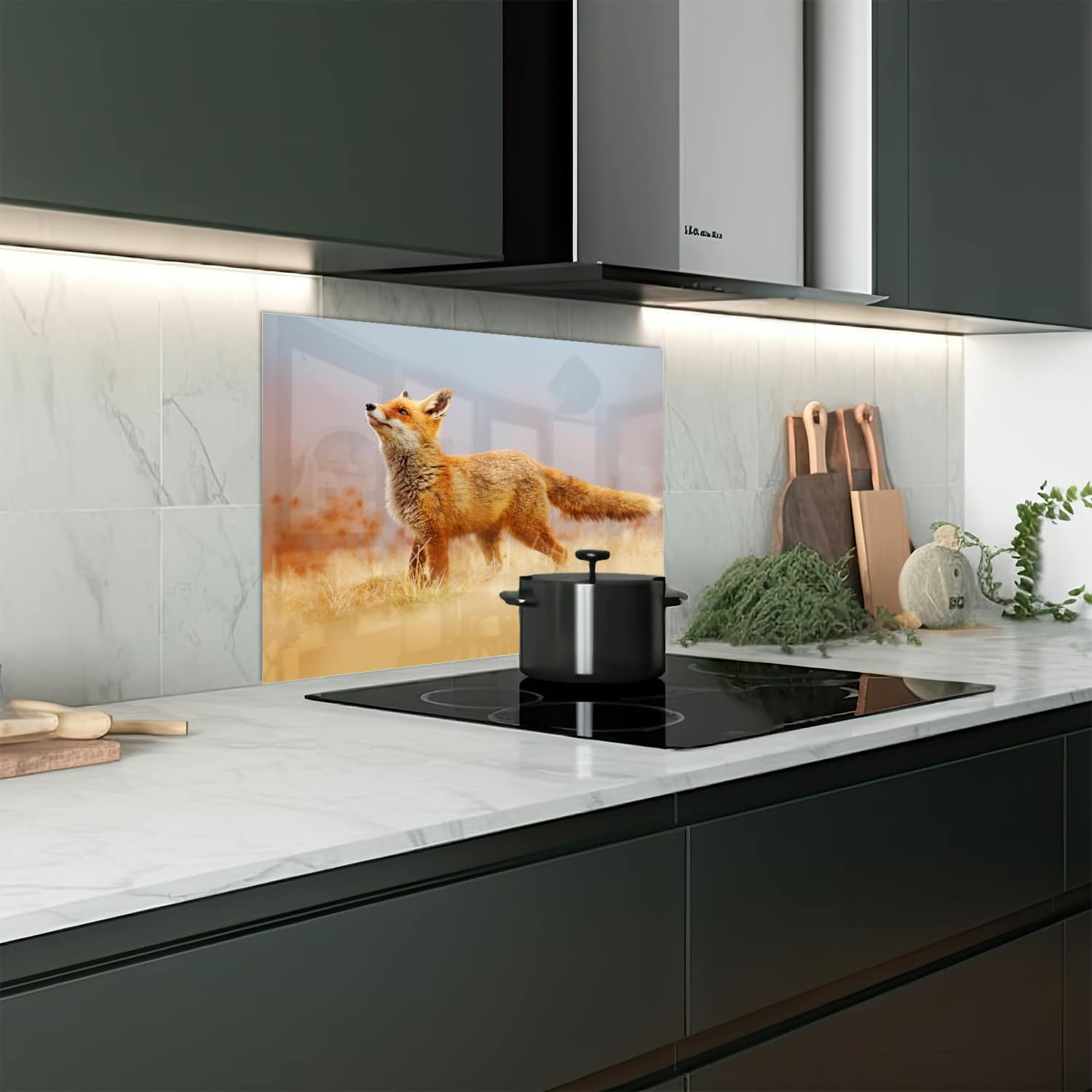 Eigen afmeting spatscherm-op-maat Keuken - Hittebestendig gehard glas - Rode Vos