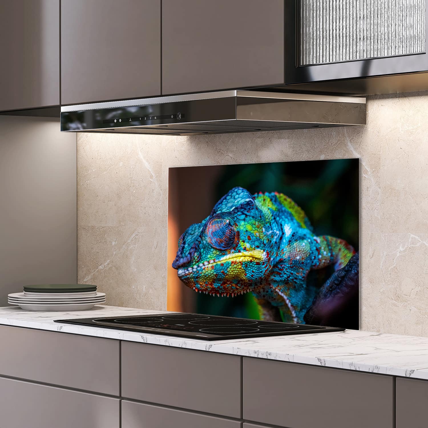 Eigen afmeting spatscherm-op-maat Keuken - Hittebestendig gehard glas - Gekleurde Kameleon