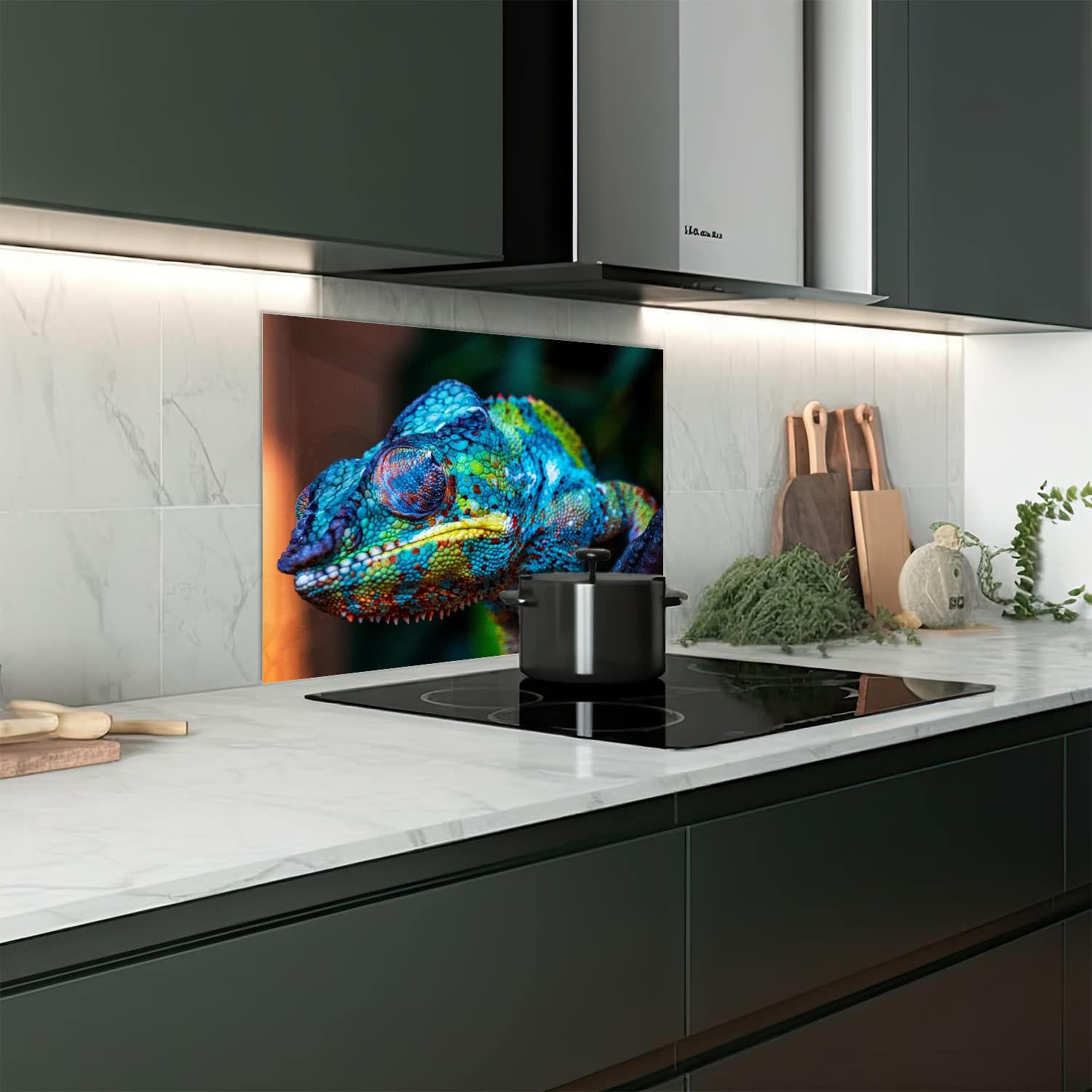 Eigen afmeting spatscherm-op-maat Keuken - Hittebestendig gehard glas - Gekleurde Kameleon