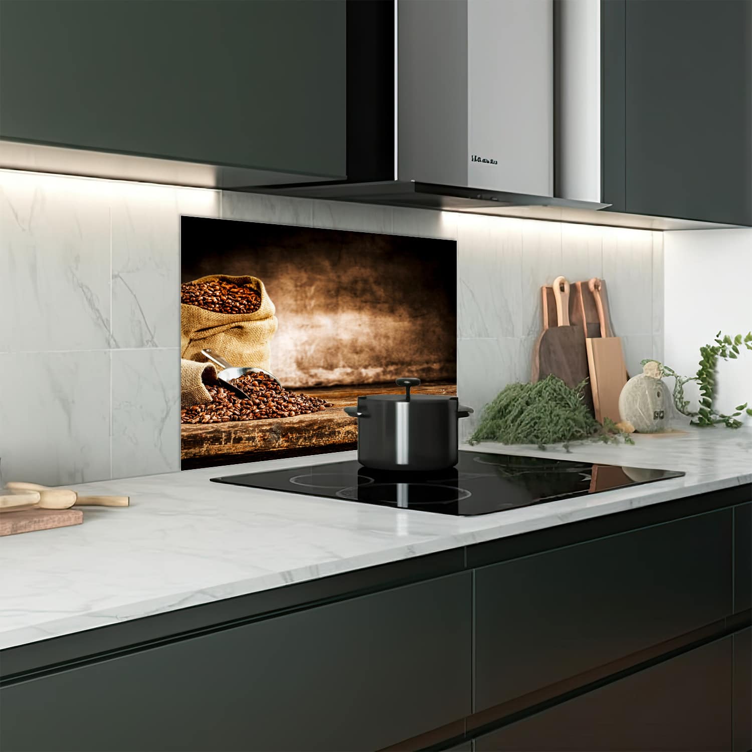 Eigen afmeting spatscherm-op-maat Keuken - Hittebestendig gehard glas - Aroma van Koffie