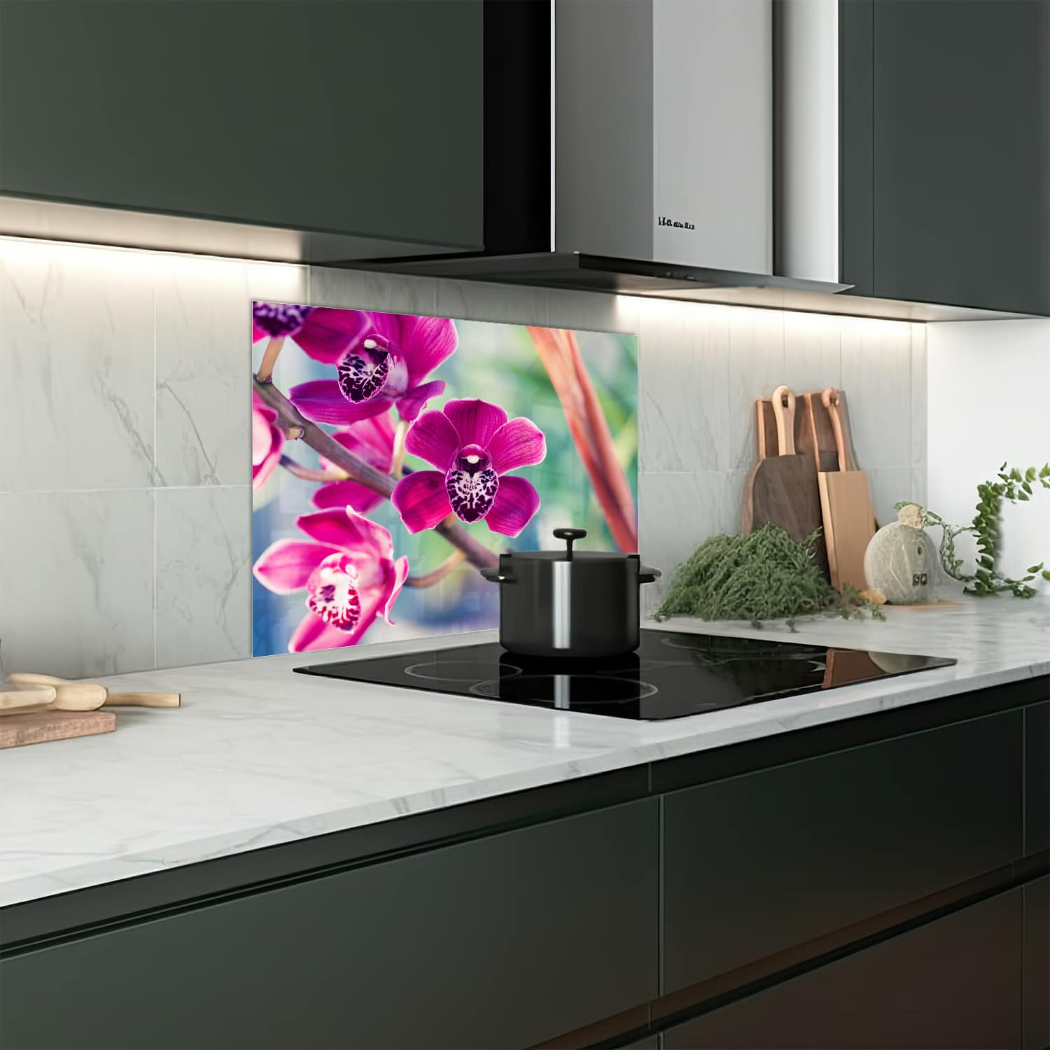 Eigen afmeting spatscherm-op-maat Keuken - Hittebestendig gehard glas - Vlinderorchidee