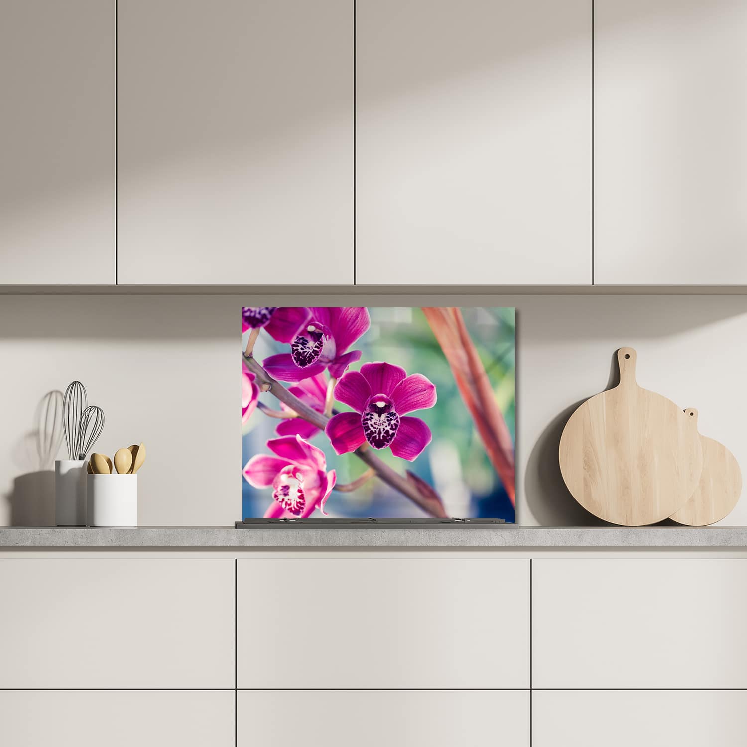 Eigen afmeting spatscherm-op-maat Keuken - Hittebestendig gehard glas - Vlinderorchidee