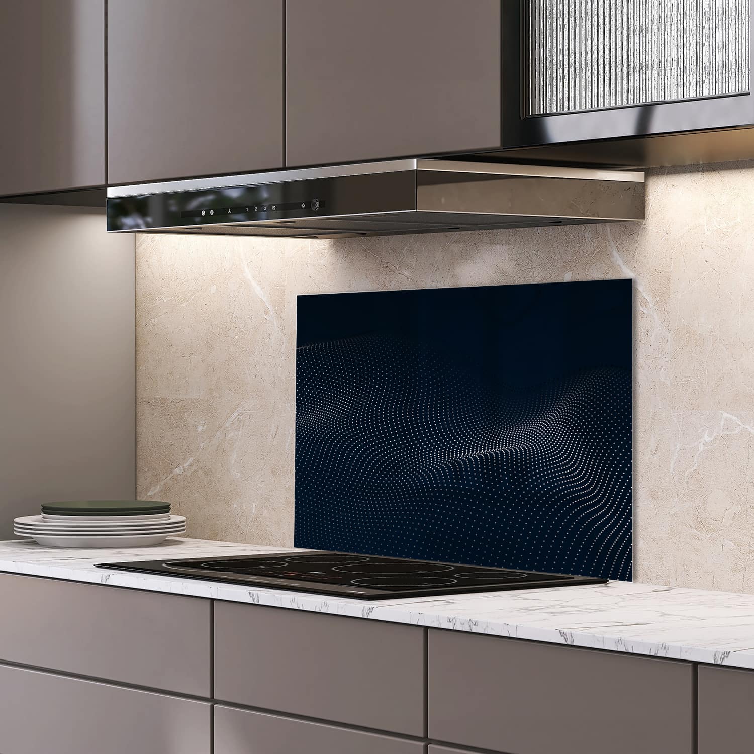 Eigen afmeting spatscherm-op-maat Keuken - Hittebestendig gehard glas - Digitale Golven