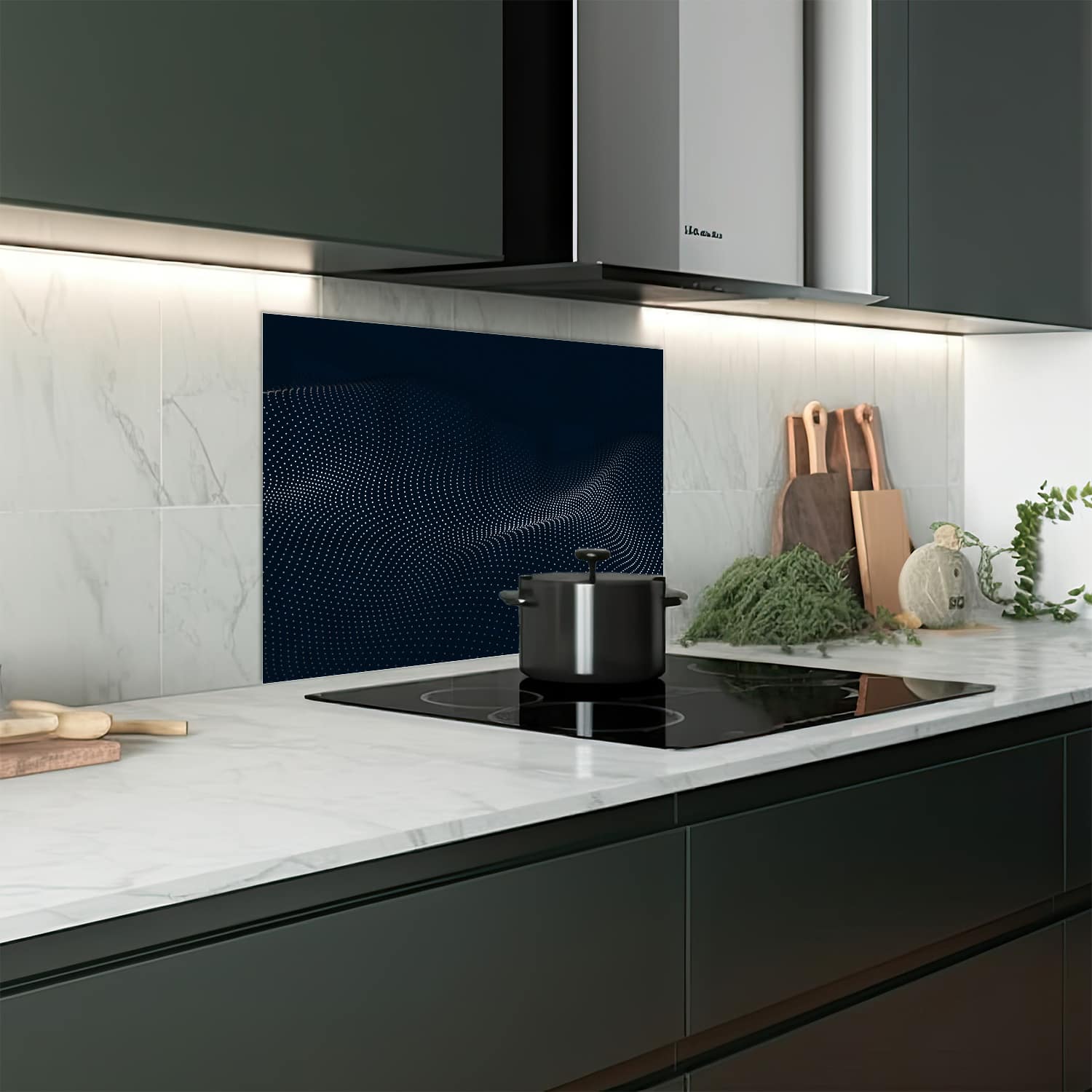 Eigen afmeting spatscherm-op-maat Keuken - Hittebestendig gehard glas - Digitale Golven