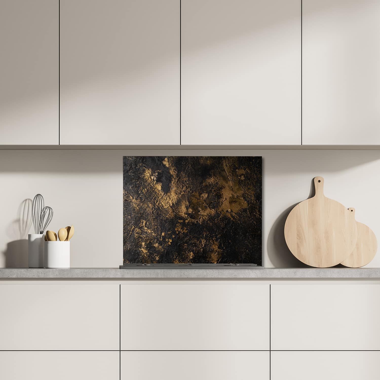 Eigen afmeting spatscherm-op-maat Keuken - Hittebestendig gehard glas - Black-Gold Textuur