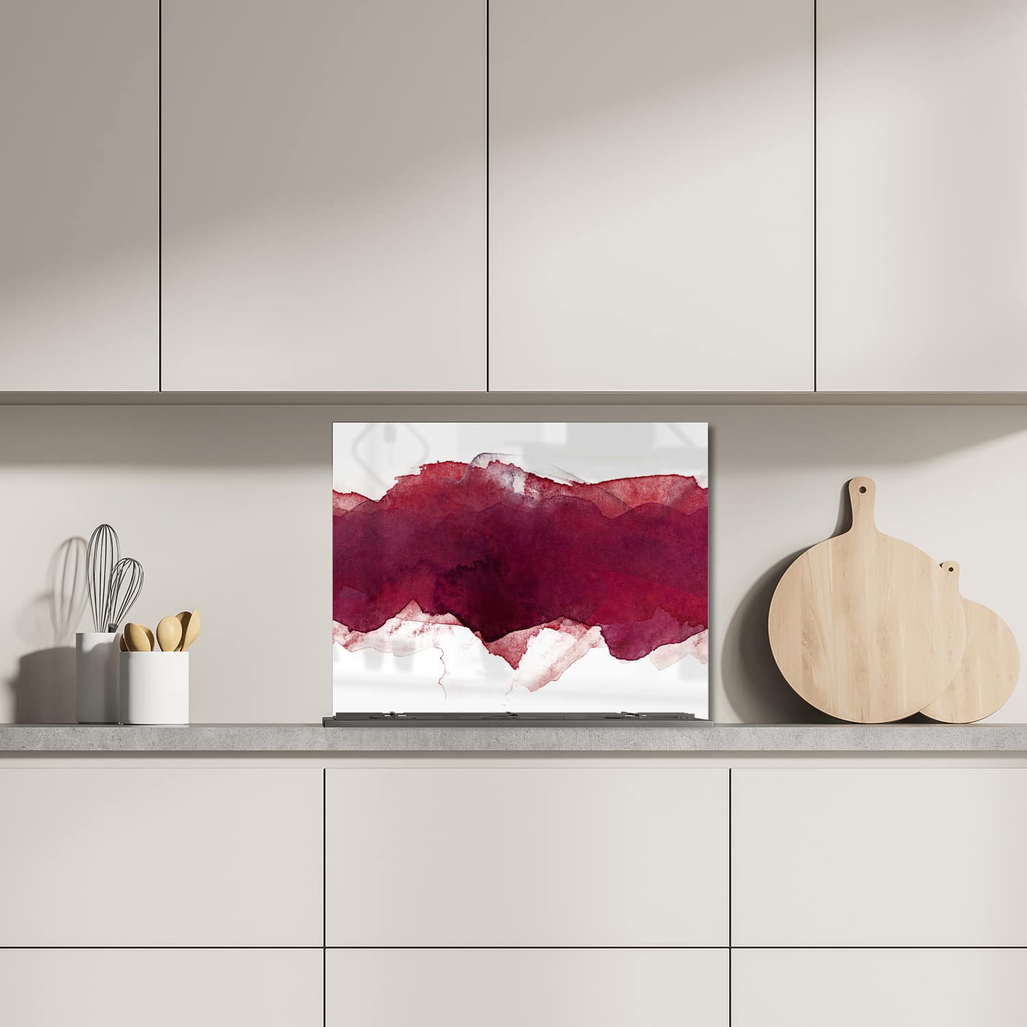 Eigen afmeting spatscherm-op-maat Keuken - Hittebestendig gehard glas - Rode Waterverf Streep