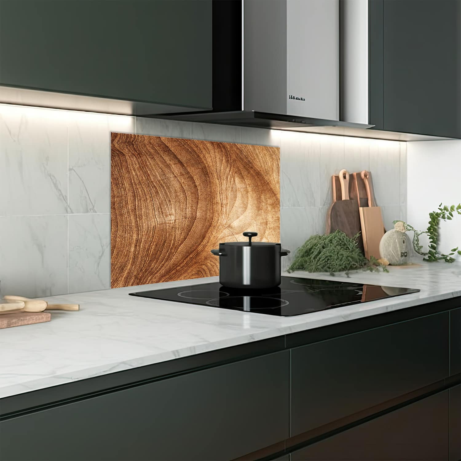 Eigen afmeting spatscherm-op-maat Keuken - Hittebestendig gehard glas - Hout Textuur
