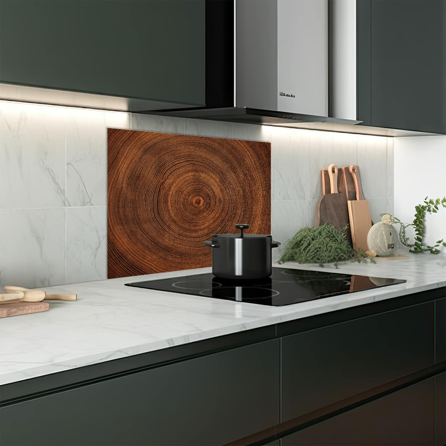 Eigen afmeting spatscherm-op-maat Keuken - Hittebestendig gehard glas - Boomringen