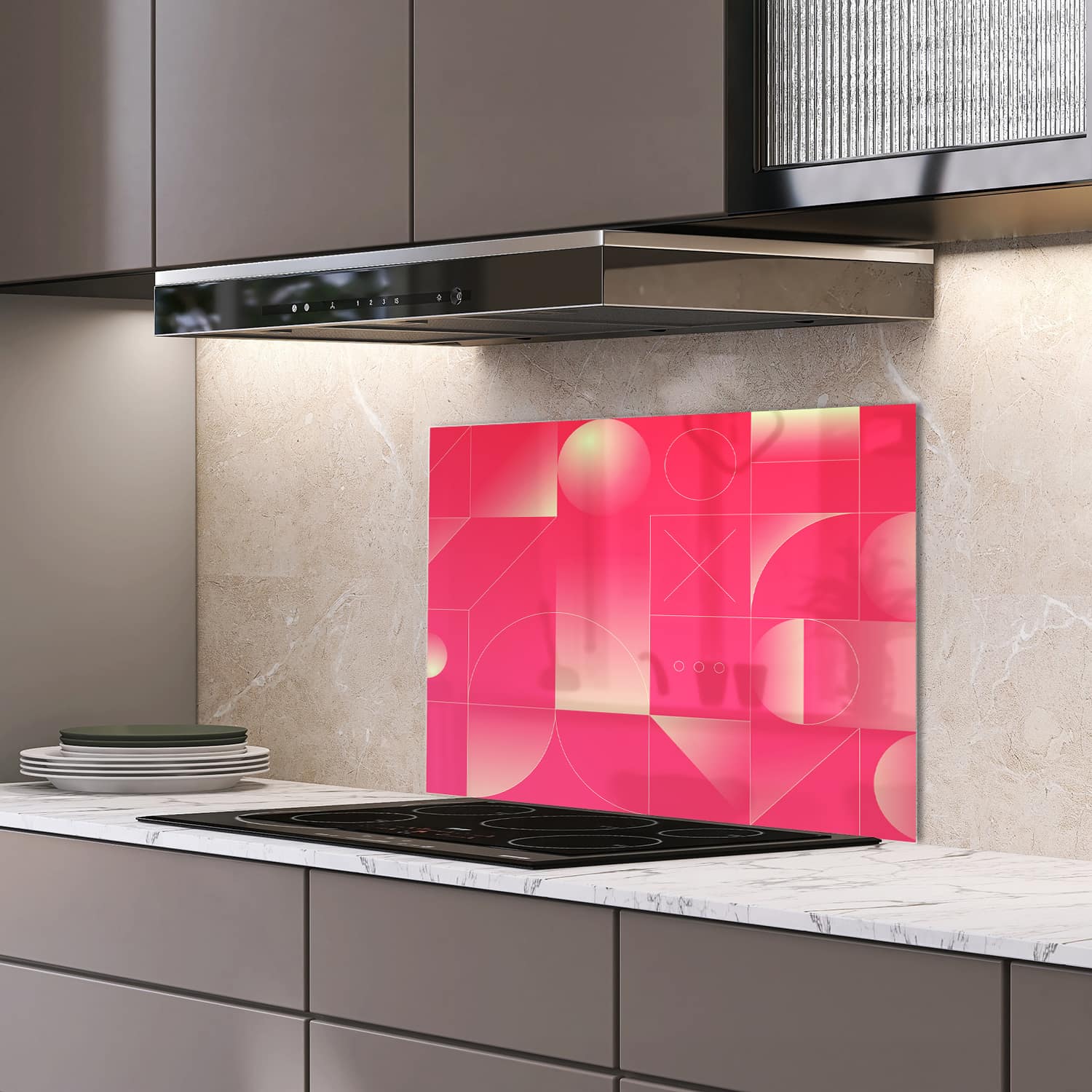 Eigen afmeting spatscherm-op-maat Keuken - Hittebestendig gehard glas - Rood Abstract Kunstwerk