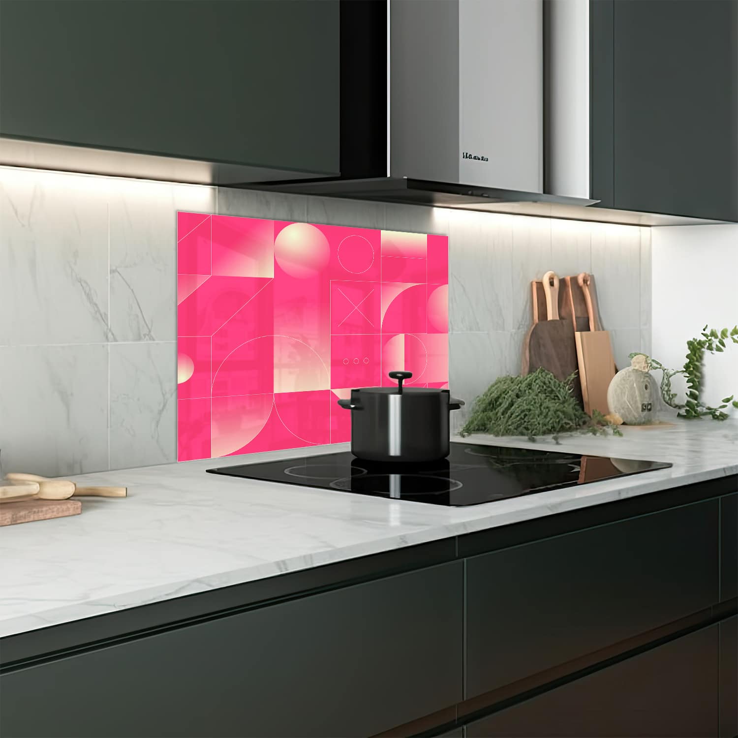 Eigen afmeting spatscherm-op-maat Keuken - Hittebestendig gehard glas - Rood Abstract Kunstwerk