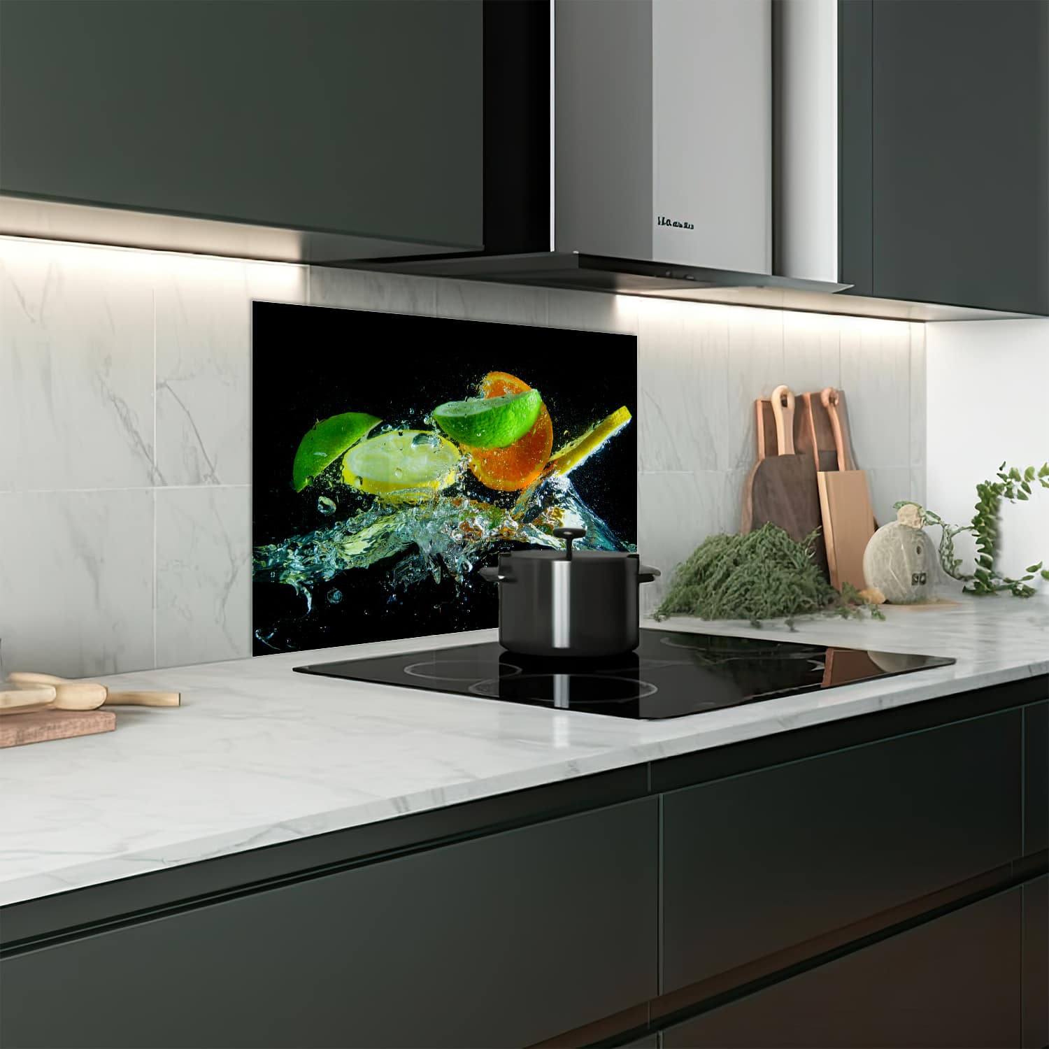 Eigen afmeting spatscherm-op-maat Keuken - Hittebestendig gehard glas - Citrus Splash