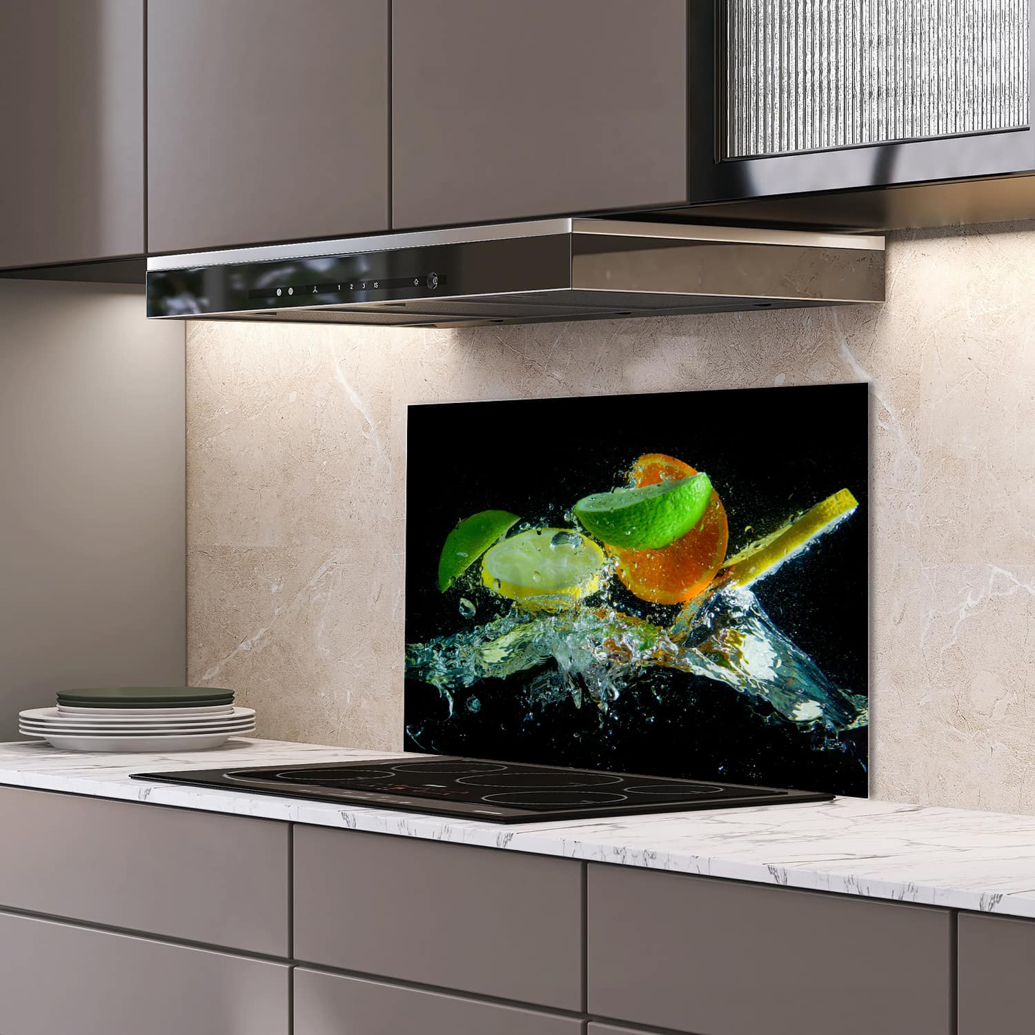 Eigen afmeting spatscherm-op-maat Keuken - Hittebestendig gehard glas - Citrus Splash