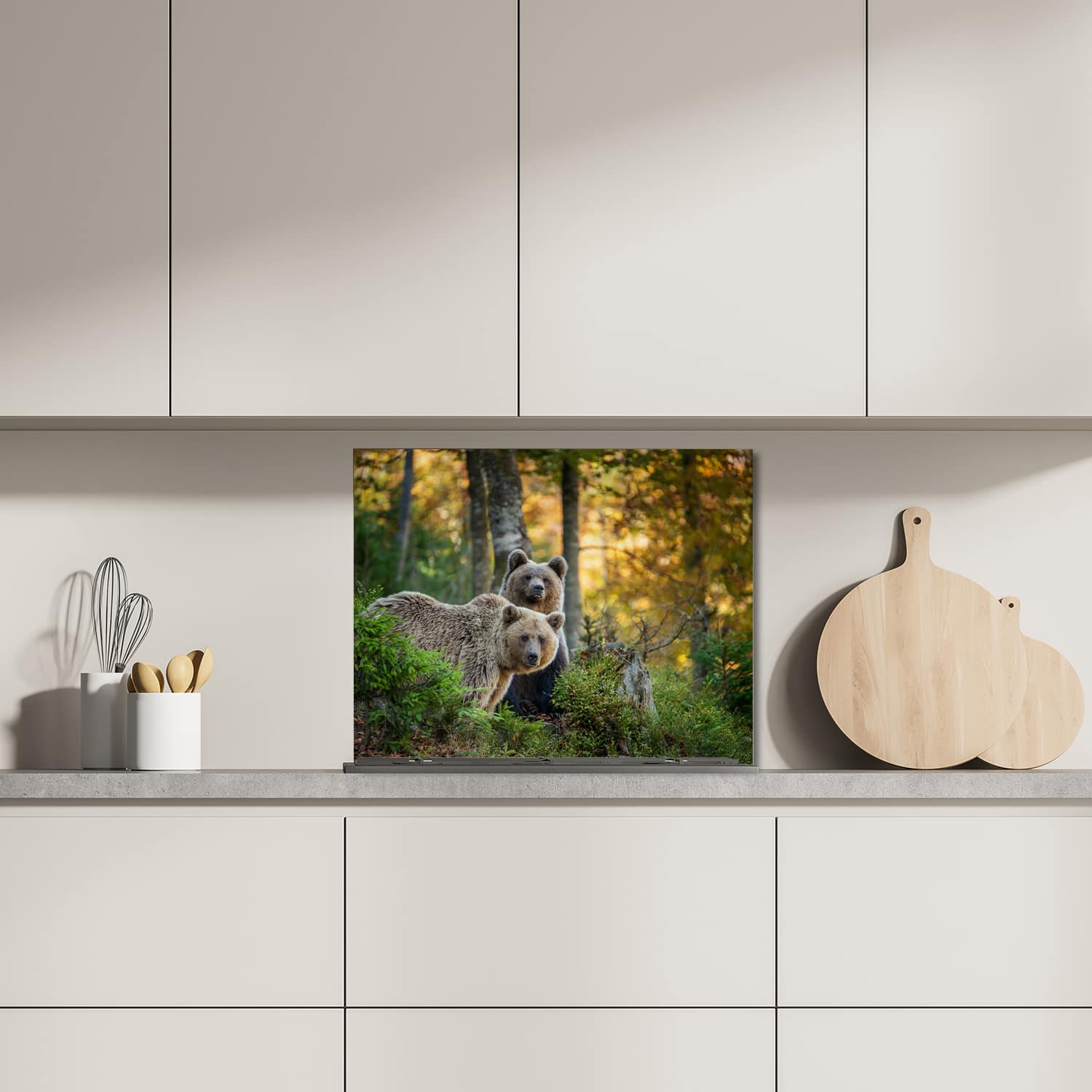 Eigen afmeting spatscherm-op-maat Keuken - Hittebestendig gehard glas - Bruine Beren