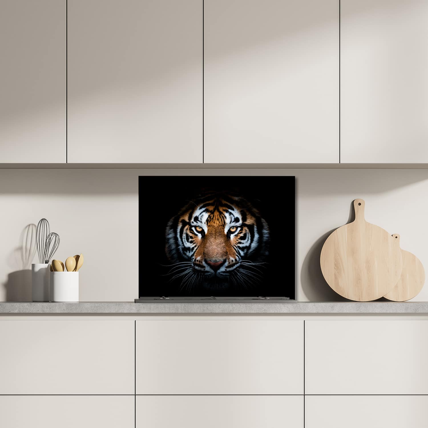 Eigen afmeting spatscherm-op-maat Keuken - Hittebestendig gehard glas - Portret van Tijger
