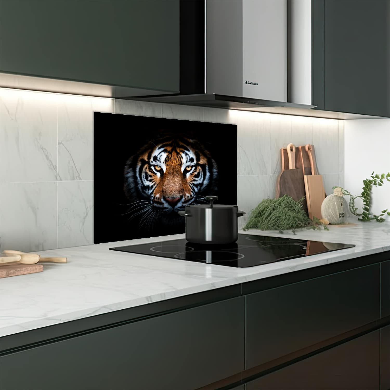 Eigen afmeting spatscherm-op-maat Keuken - Hittebestendig gehard glas - Portret van Tijger