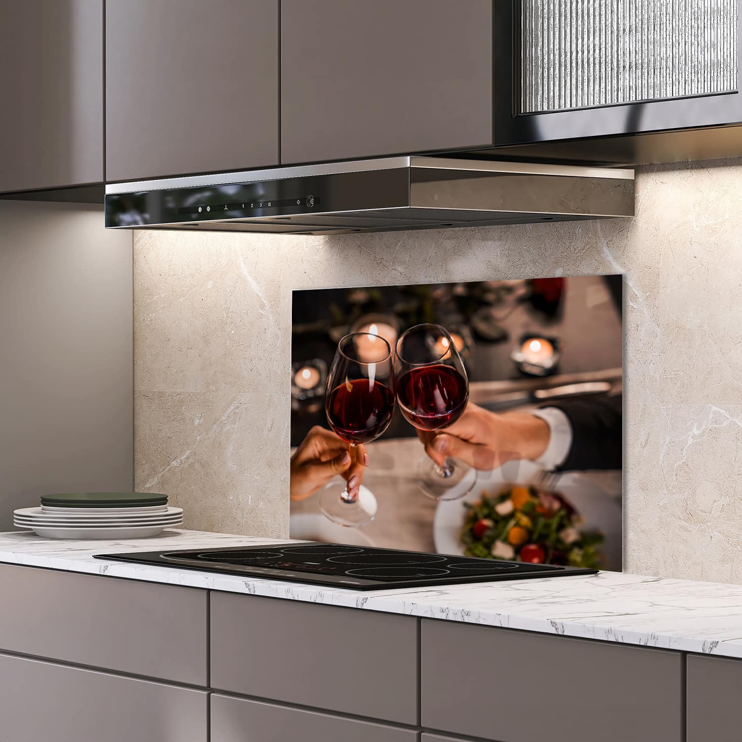 Eigen afmeting spatscherm-op-maat Keuken - Hittebestendig gehard glas - Proosten