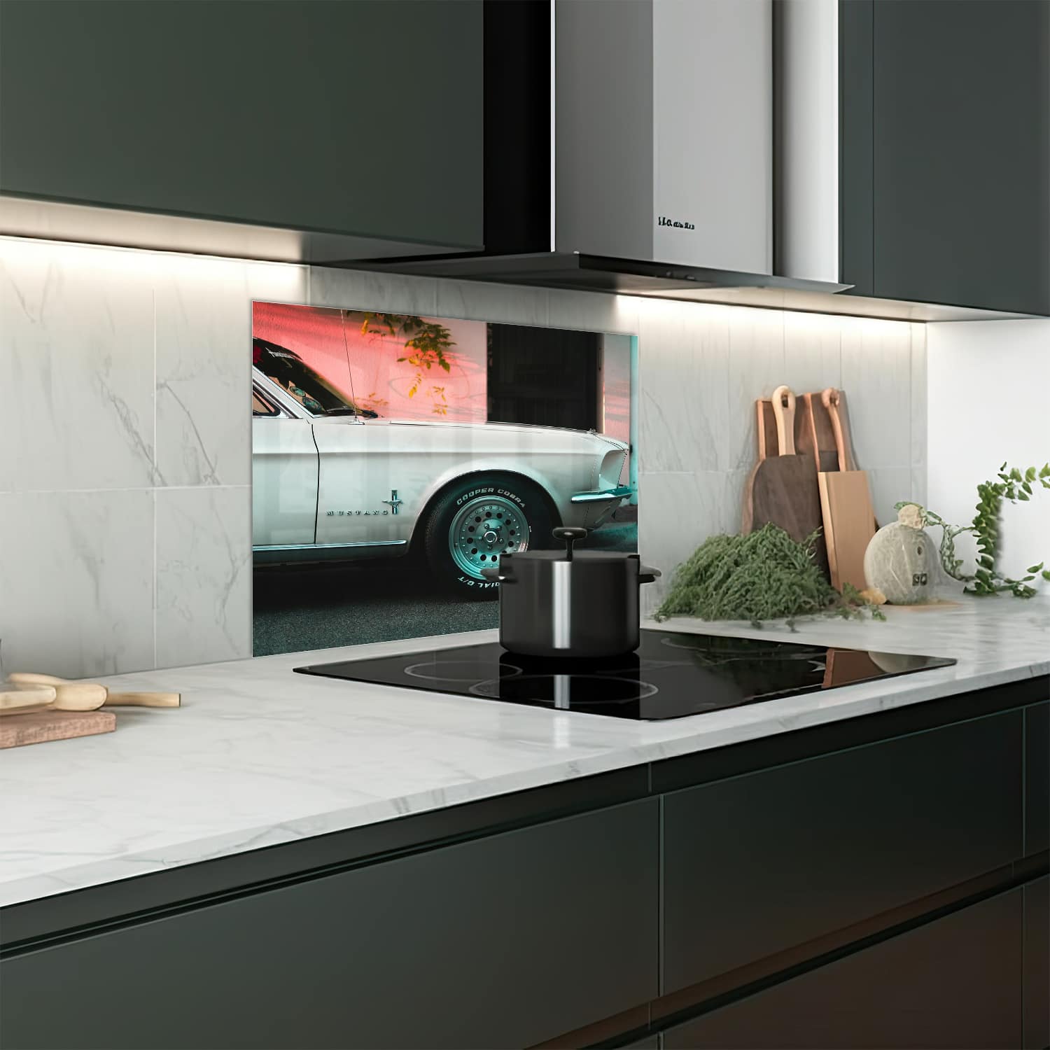 Eigen afmeting spatscherm-op-maat Keuken - Hittebestendig gehard glas - Ford Mustang