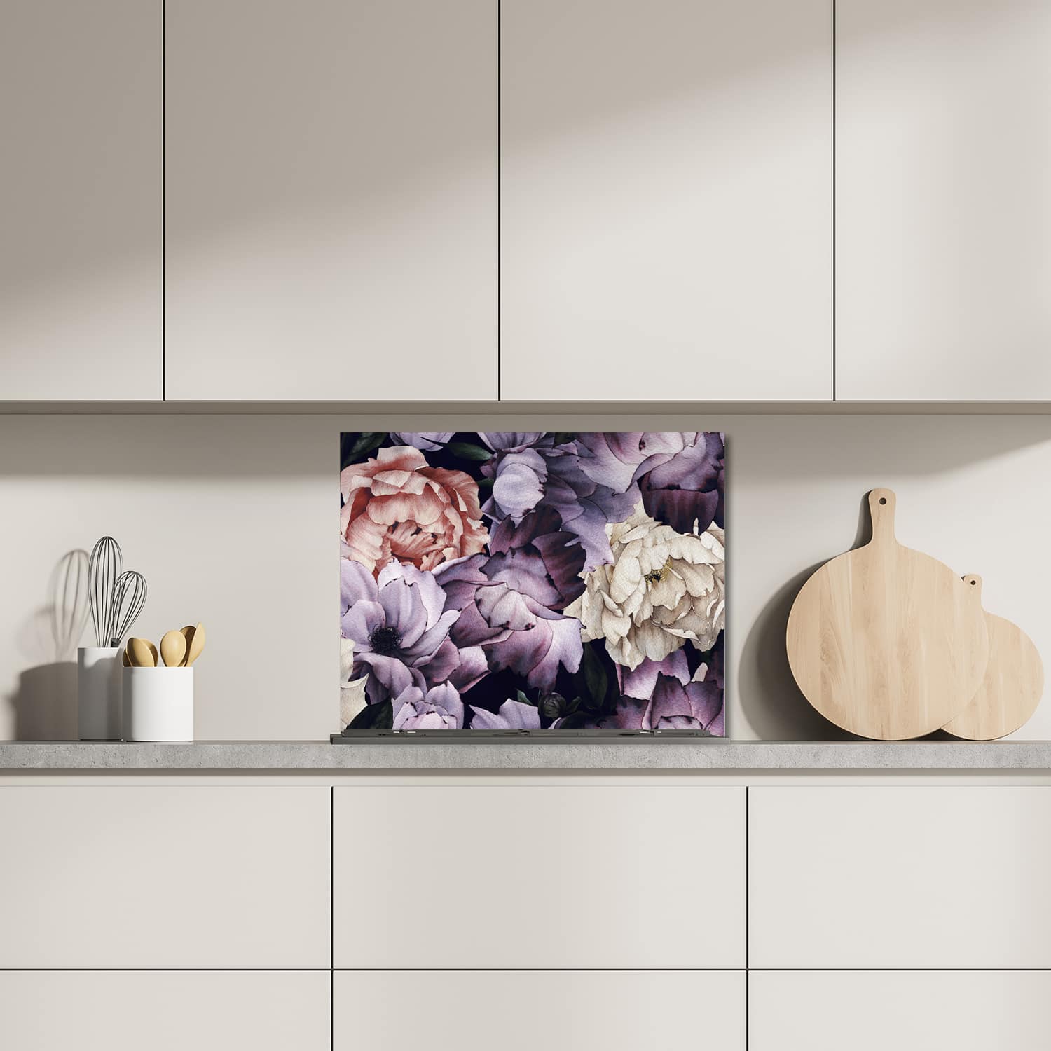 Eigen afmeting spatscherm-op-maat Keuken - Hittebestendig gehard glas - Bloemen Patroon van Waterverf