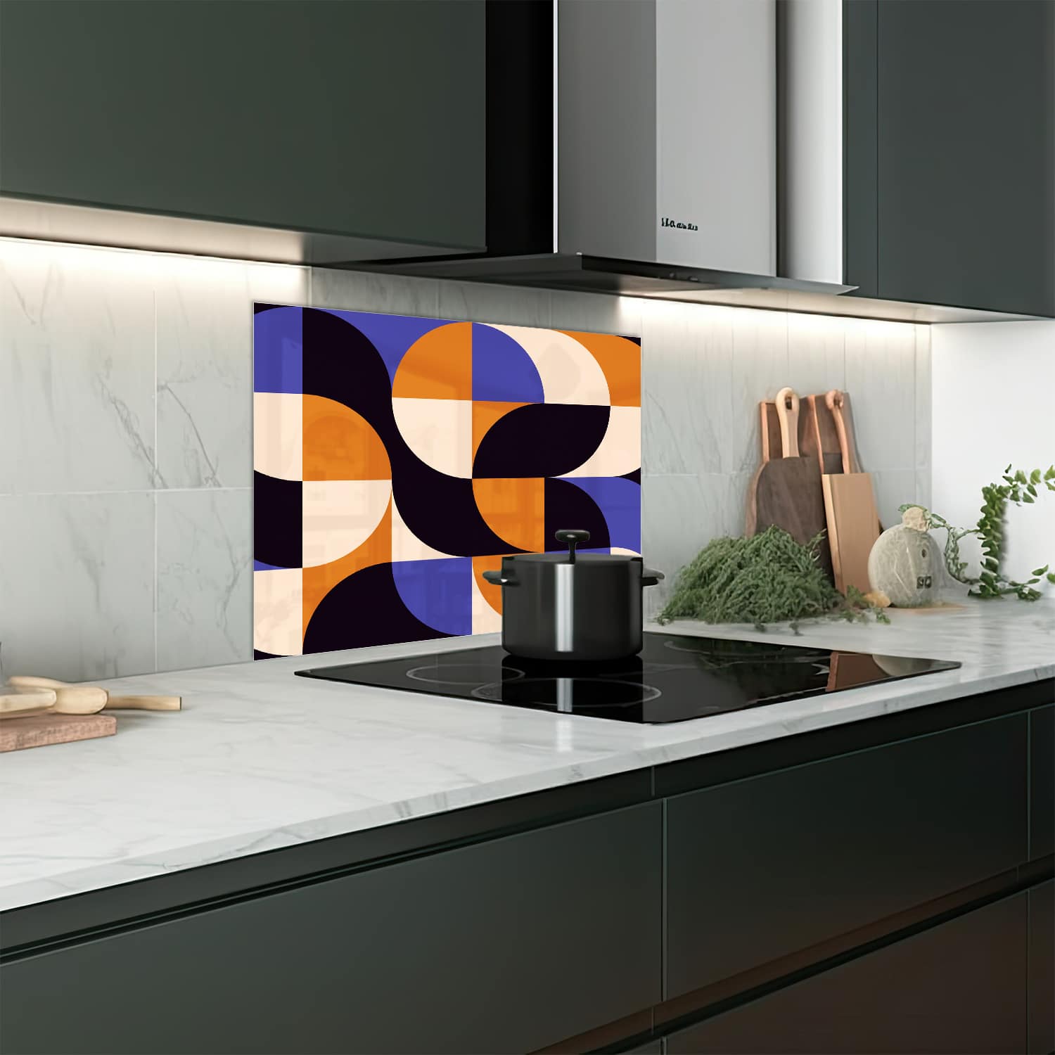 Eigen afmeting spatscherm-op-maat Keuken - Hittebestendig gehard glas - Kleurrijk Abstract Kunstwerk