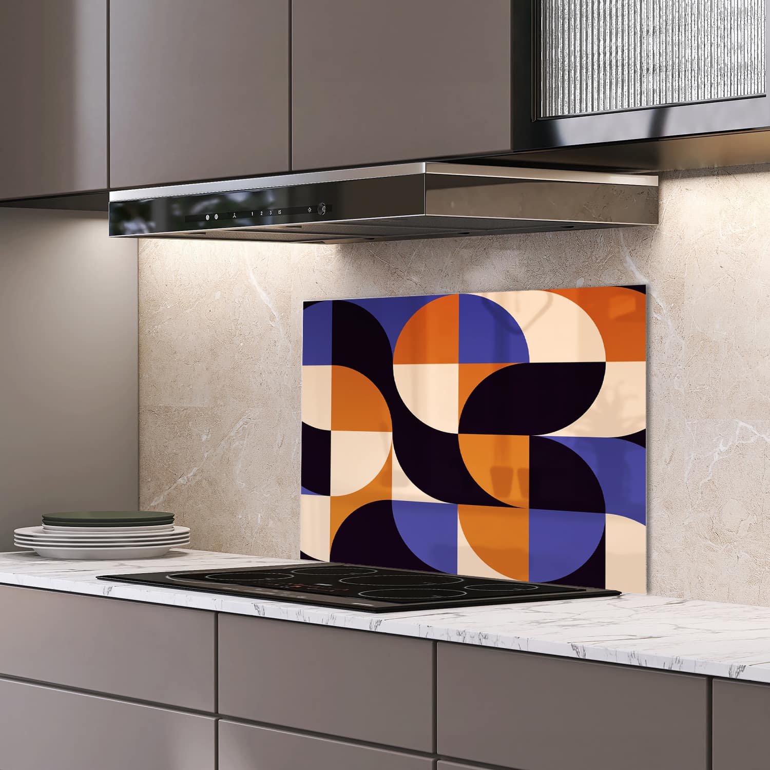 Eigen afmeting spatscherm-op-maat Keuken - Hittebestendig gehard glas - Kleurrijk Abstract Kunstwerk