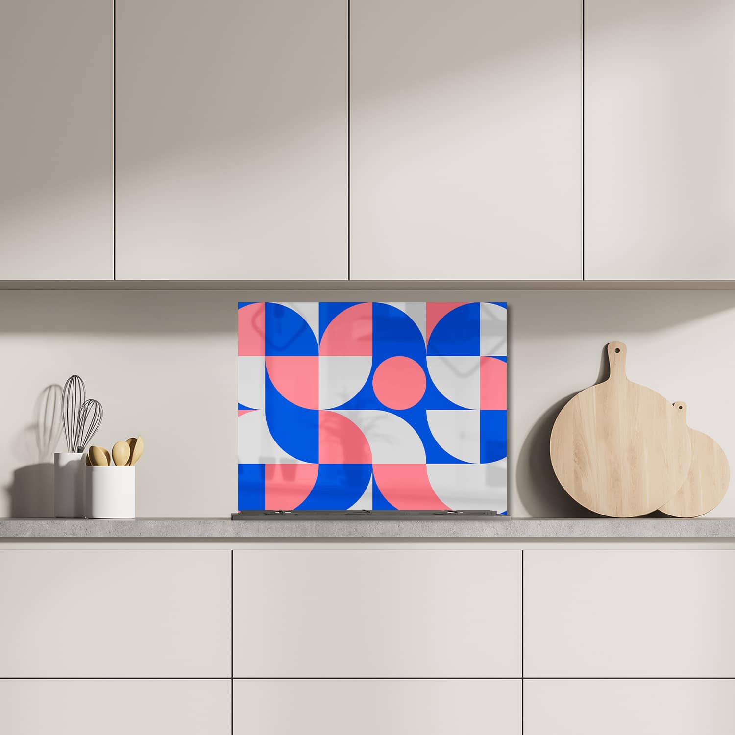Eigen afmeting spatscherm-op-maat Keuken - Hittebestendig gehard glas - Blauw/Oranje Abstract Kunstwerk