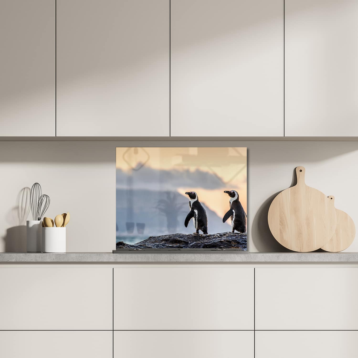 Eigen afmeting spatscherm-op-maat Keuken - Hittebestendig gehard glas - Zwartvoetpinguns