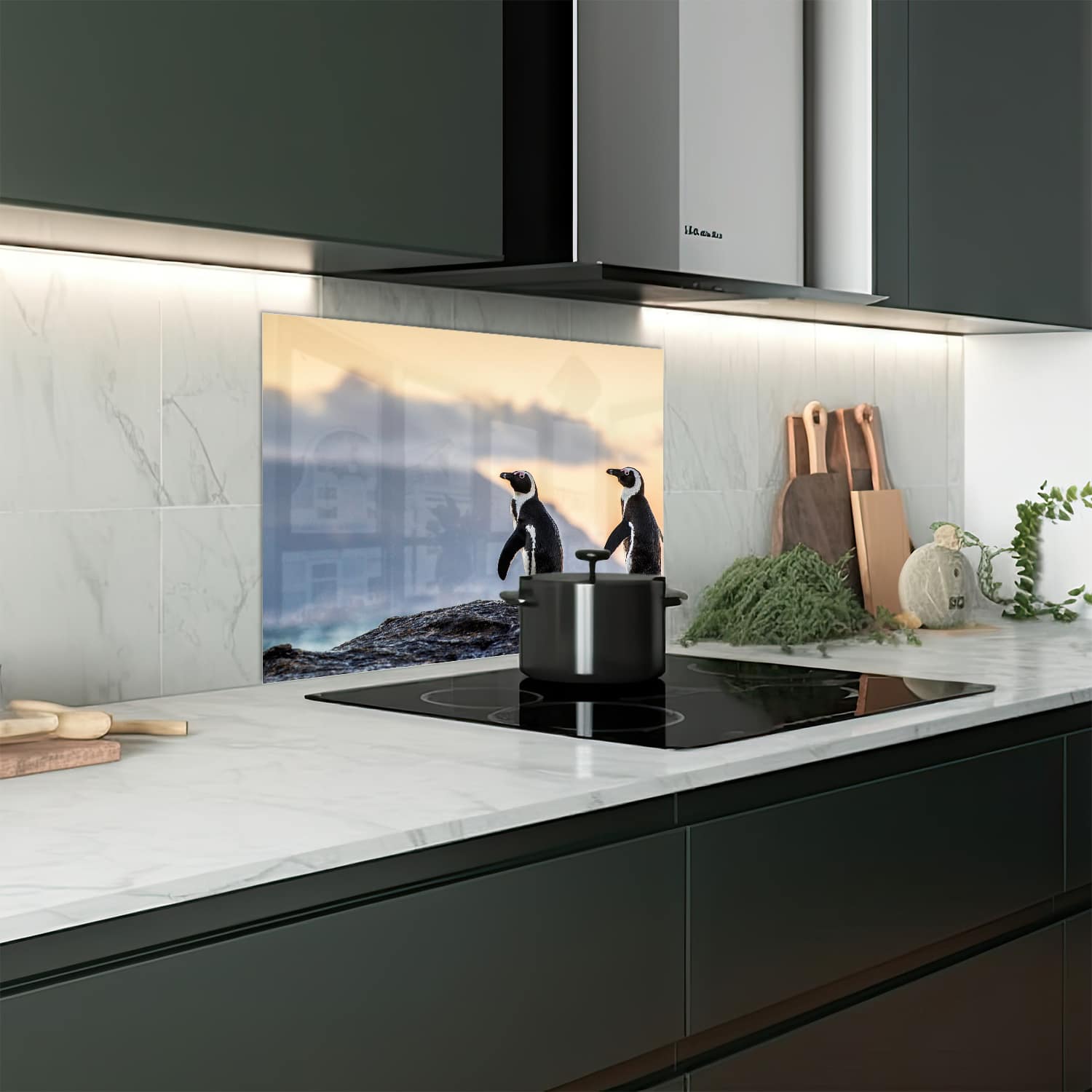 Eigen afmeting spatscherm-op-maat Keuken - Hittebestendig gehard glas - Zwartvoetpinguns