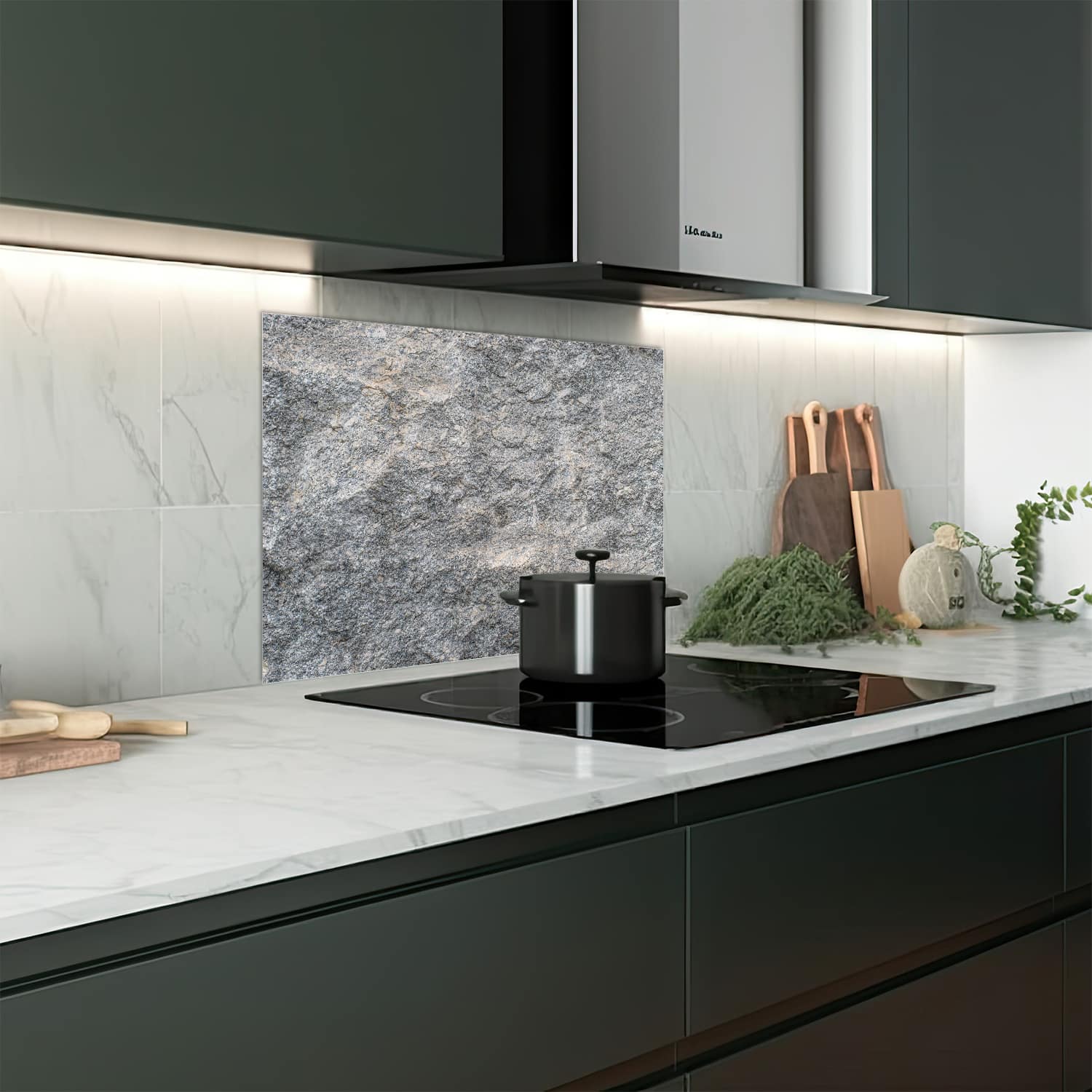 Eigen afmeting spatscherm-op-maat Keuken - Hittebestendig gehard glas - Graniet Steen Textuur