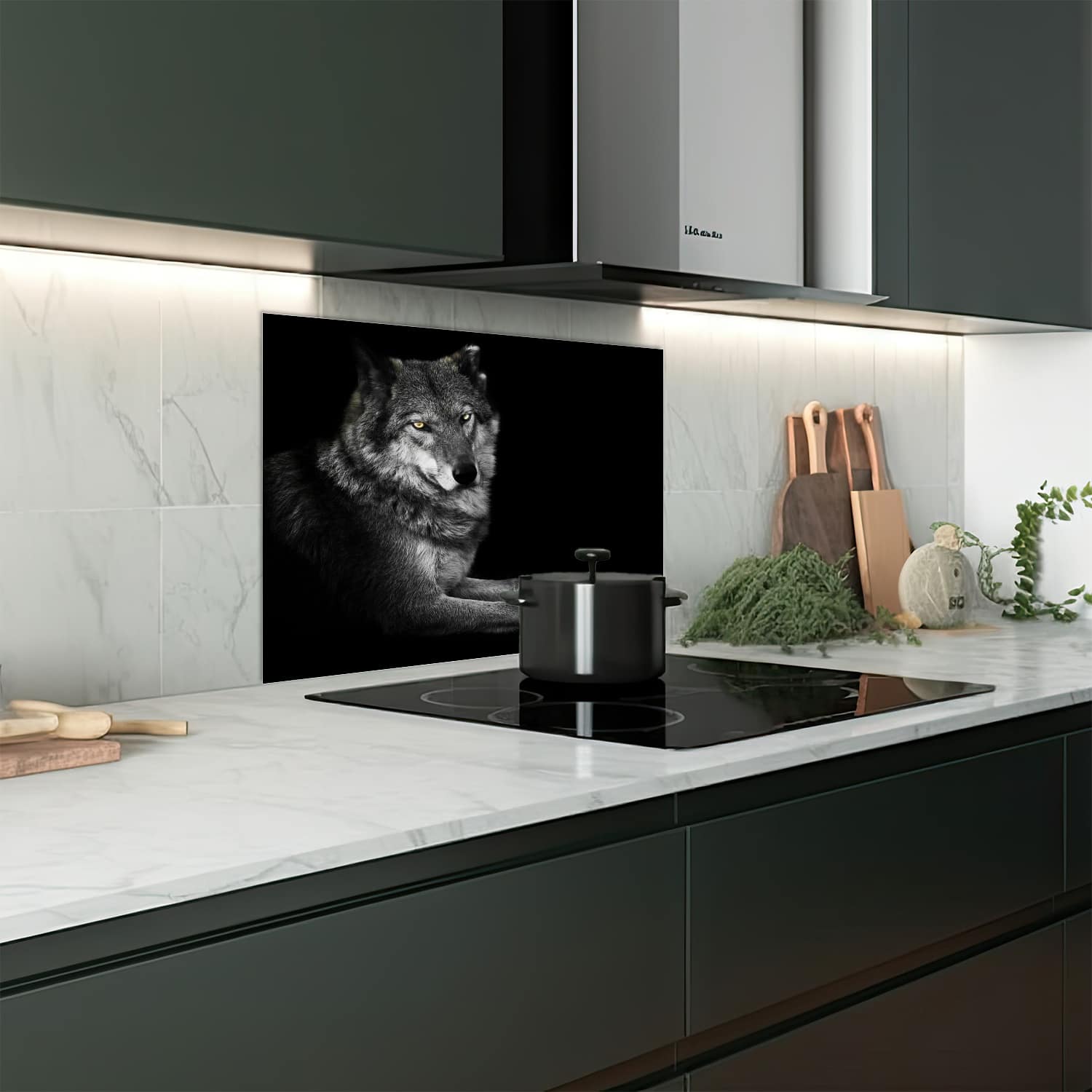 Eigen afmeting spatscherm-op-maat Keuken - Hittebestendig gehard glas - Vrouwelijke Wolf