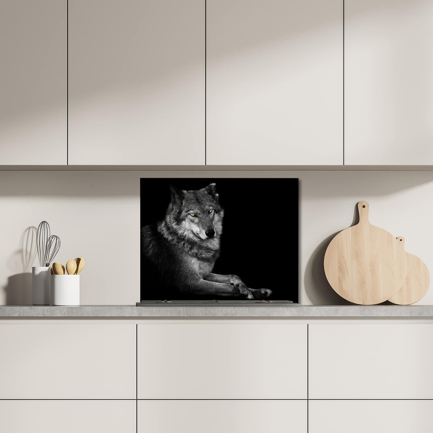 Eigen afmeting spatscherm-op-maat Keuken - Hittebestendig gehard glas - Vrouwelijke Wolf