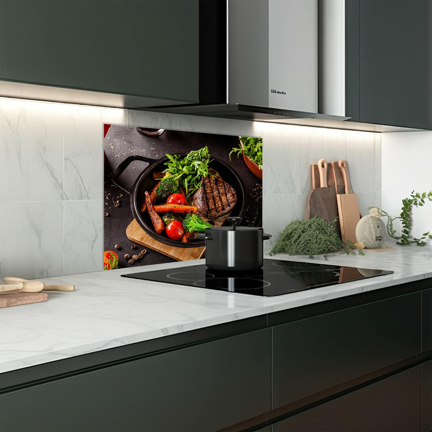 Eigen afmeting spatscherm-op-maat Keuken - Hittebestendig gehard glas - Gegrilde Biefstuk