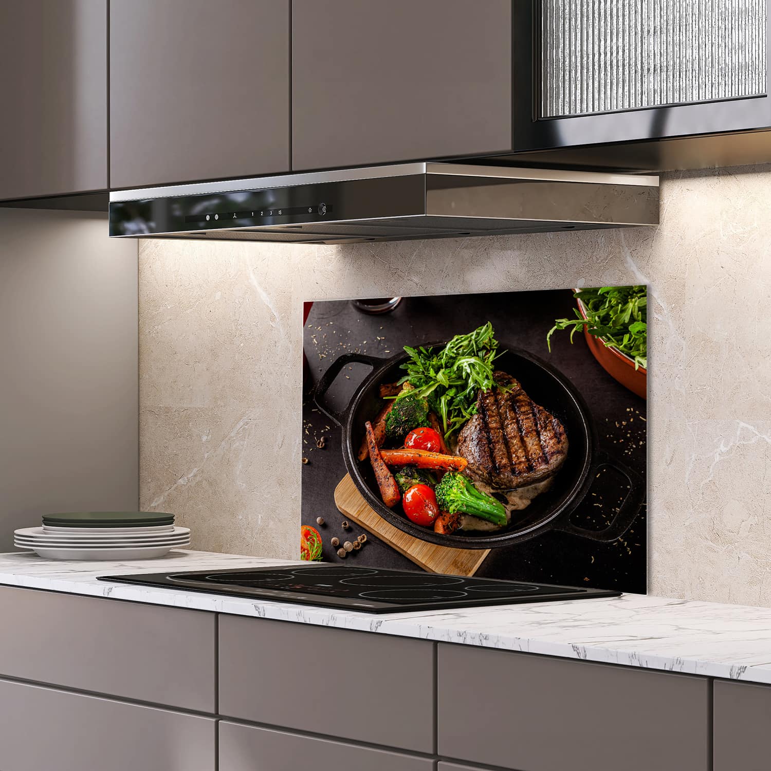 Eigen afmeting spatscherm-op-maat Keuken - Hittebestendig gehard glas - Gegrilde Biefstuk