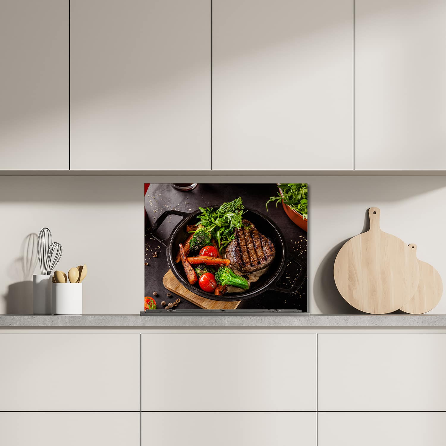 Eigen afmeting spatscherm-op-maat Keuken - Hittebestendig gehard glas - Gegrilde Biefstuk