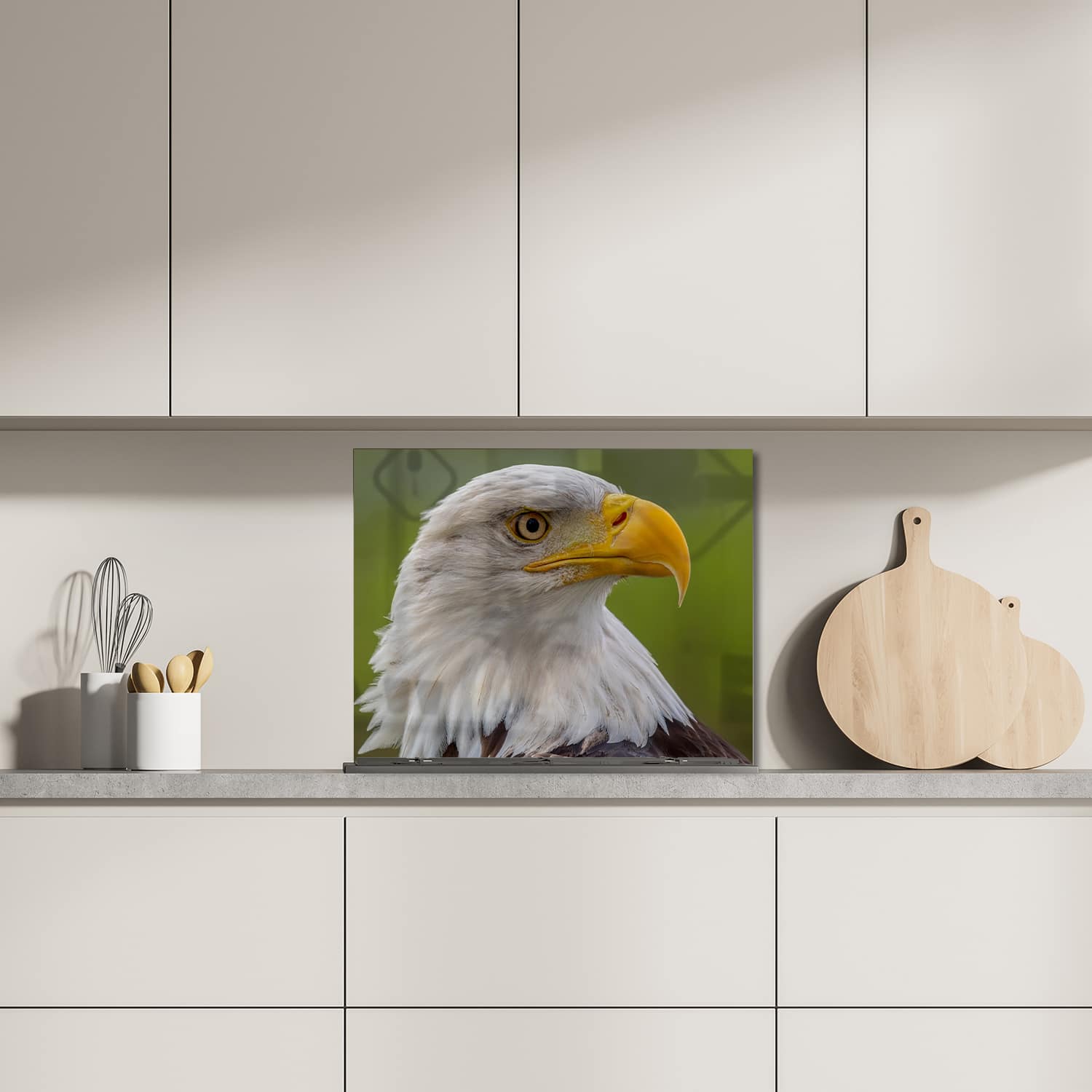Eigen afmeting spatscherm-op-maat Keuken - Hittebestendig gehard glas - Zeearend