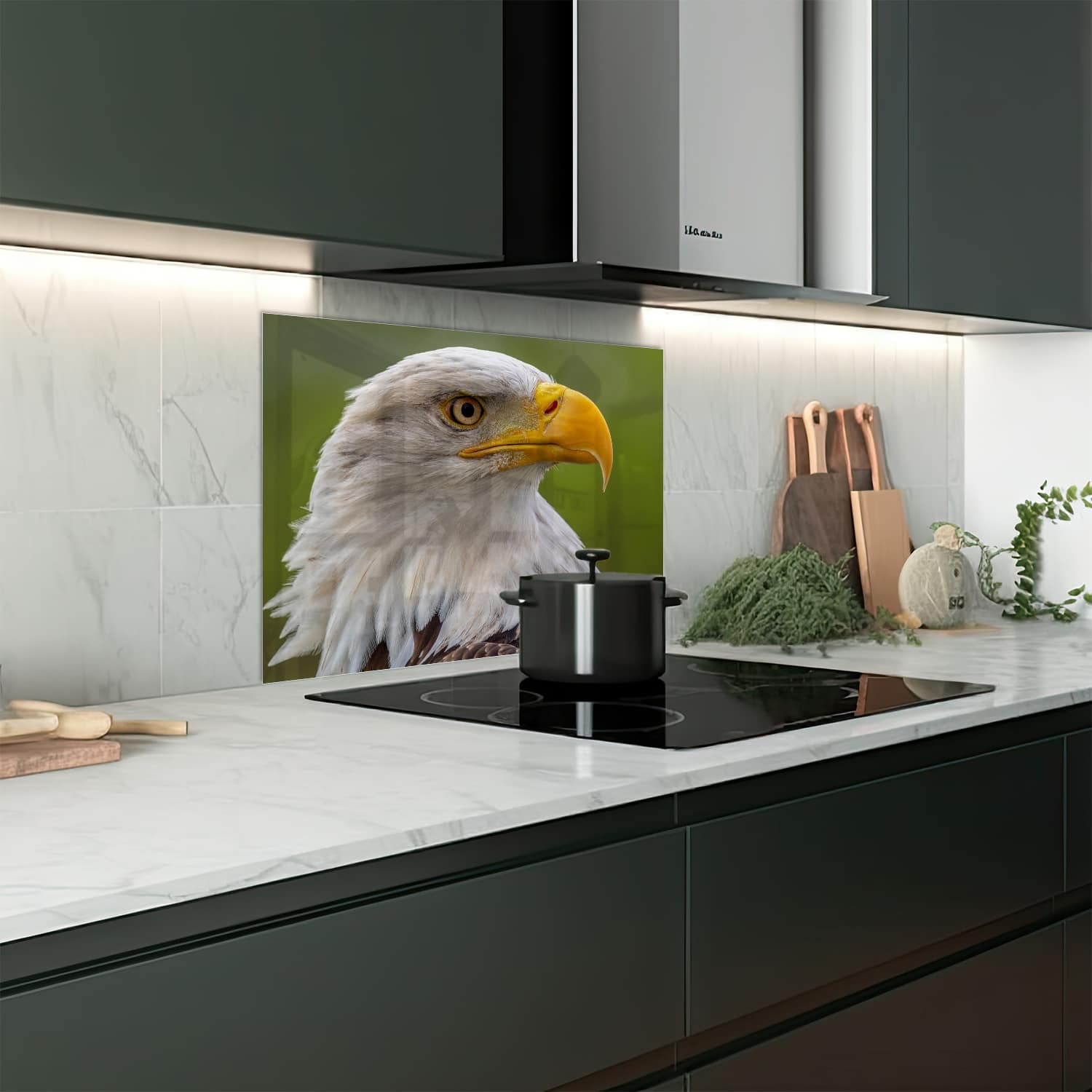 Eigen afmeting spatscherm-op-maat Keuken - Hittebestendig gehard glas - Zeearend