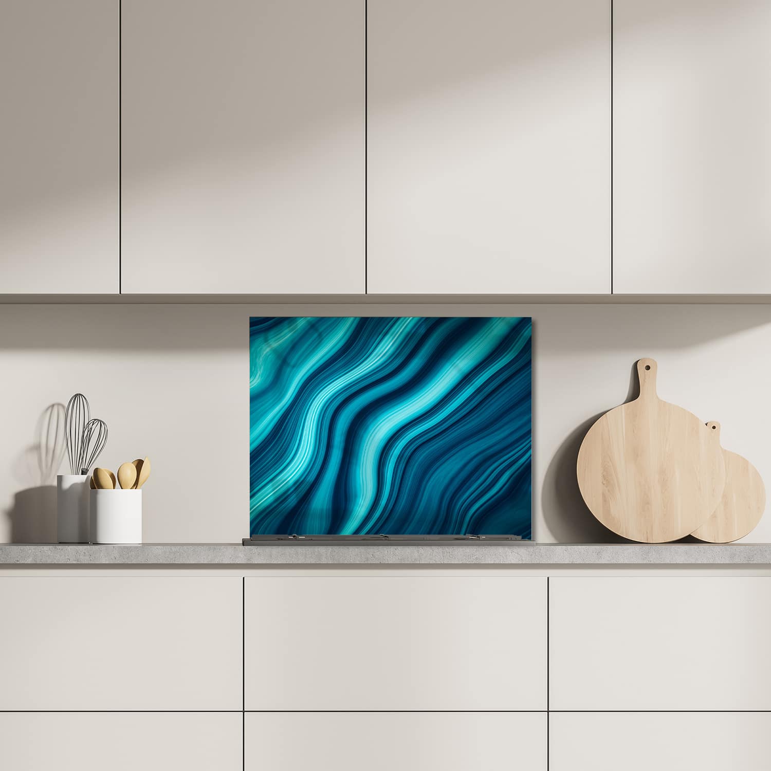 Eigen afmeting spatscherm-op-maat Keuken - Hittebestendig gehard glas - Blauwe Marmer Inkt Textuur