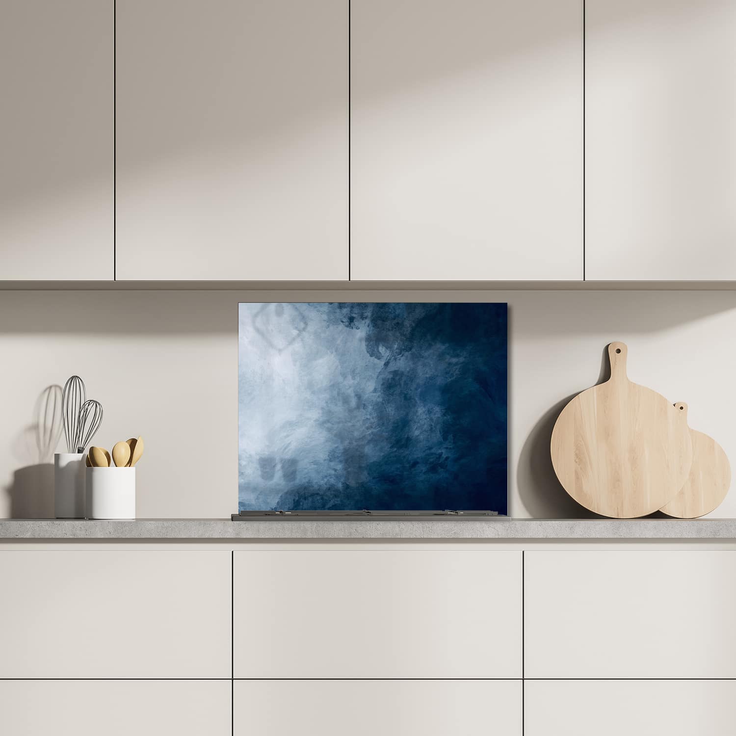 Eigen afmeting spatscherm-op-maat Keuken - Hittebestendig gehard glas - Blauwe Waterverf Textuur
