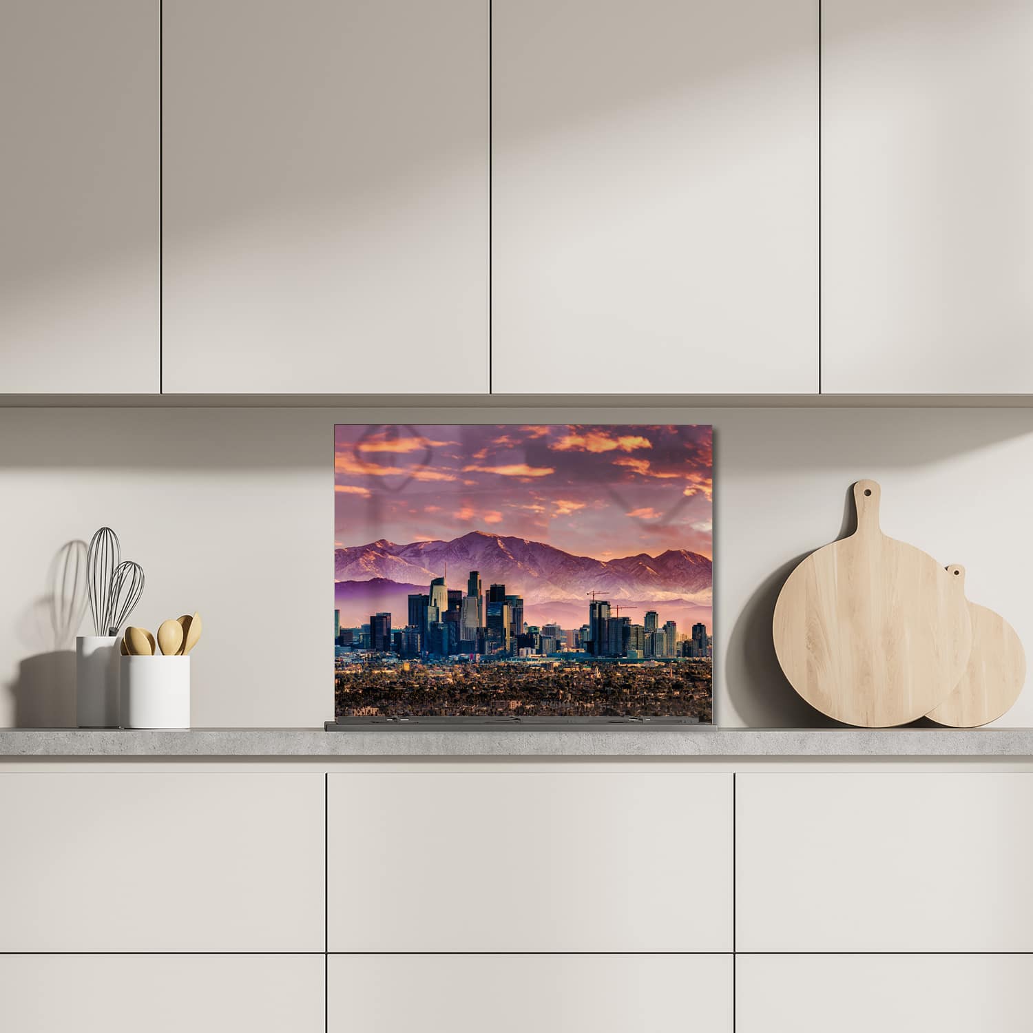 Eigen afmeting spatscherm-op-maat Keuken - Hittebestendig gehard glas - Los Angeles Skyline bij Zonsondergang