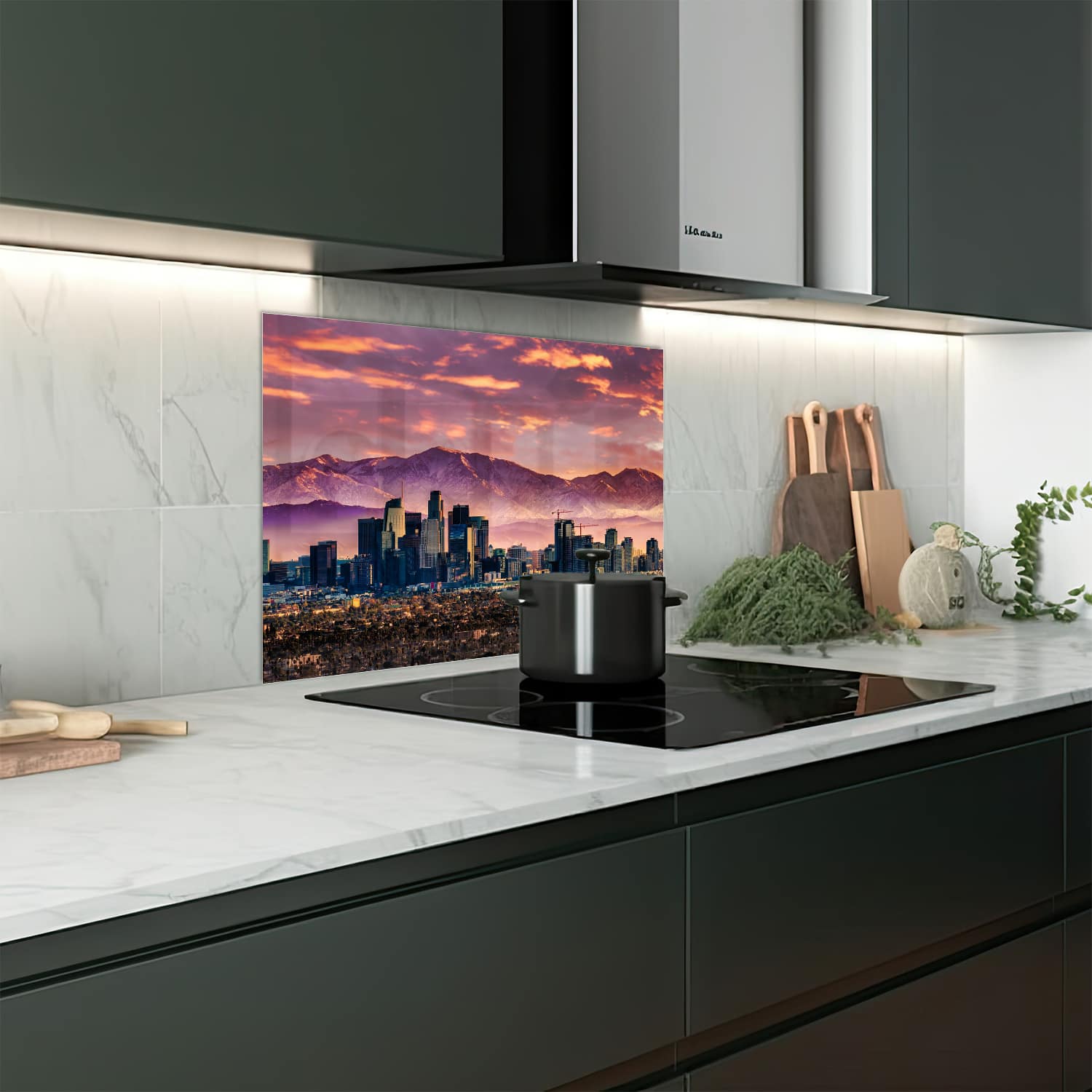 Eigen afmeting spatscherm-op-maat Keuken - Hittebestendig gehard glas - Los Angeles Skyline bij Zonsondergang