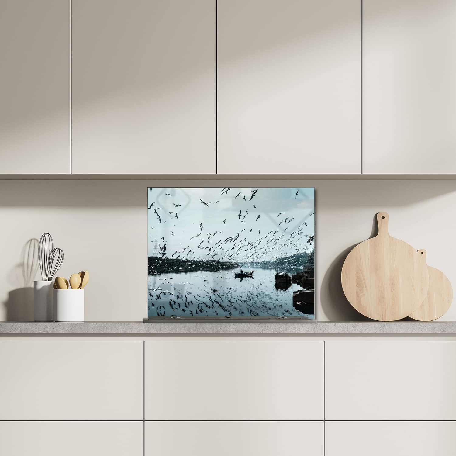 Eigen afmeting spatscherm-op-maat Keuken - Hittebestendig gehard glas - Vogelvlucht over Water