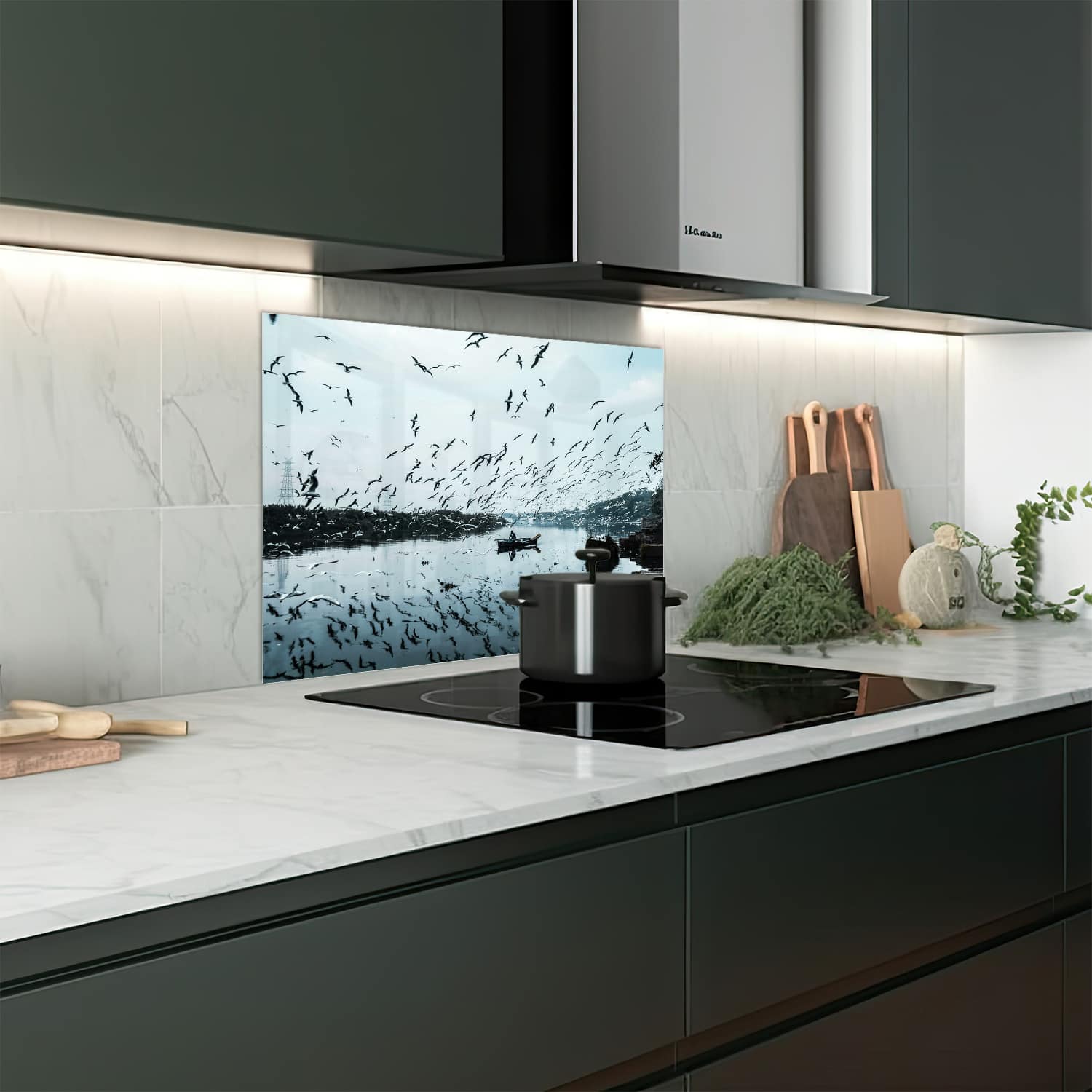 Eigen afmeting spatscherm-op-maat Keuken - Hittebestendig gehard glas - Vogelvlucht over Water